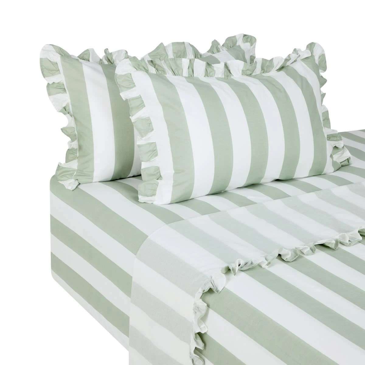 5 225 Thread Count Cotton Ruffle Sheet Set - Queen Bed, Sage, 5 of 6