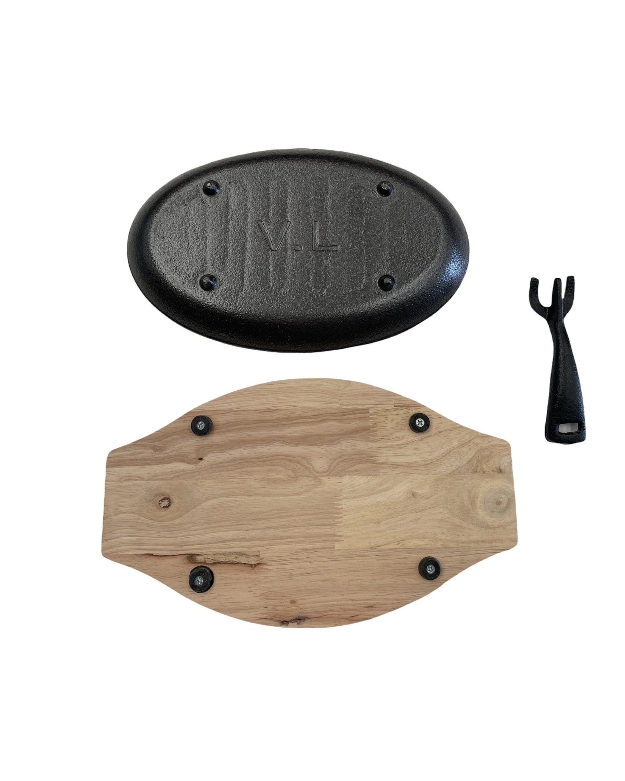 5 BR Home Cast Iron Sizzle Plate with Wooden Base and Handle, 5 of 5