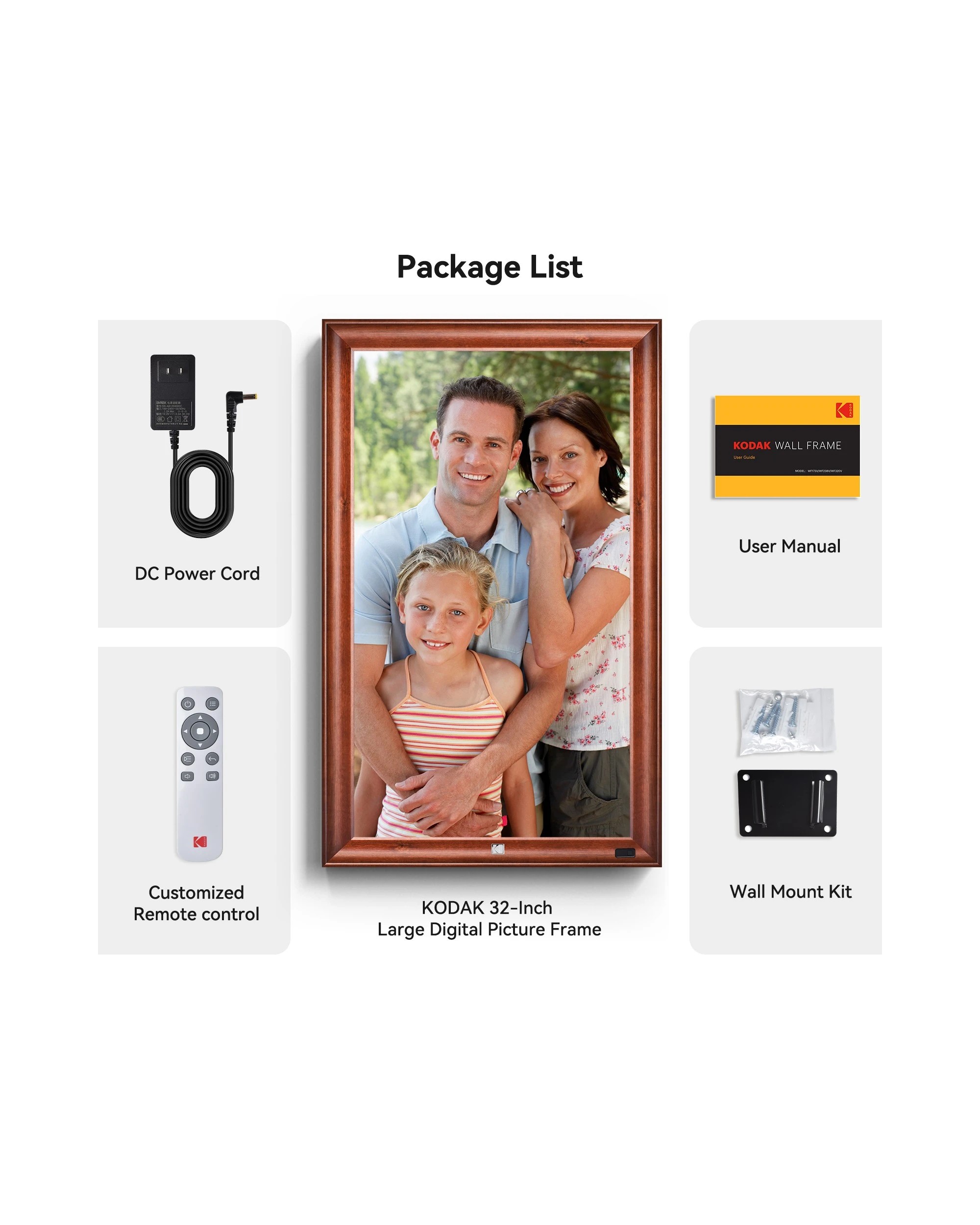 1 Kodak 32 Inch Wi-Fi Digital Wall Photo Frame Wooden Edge 32GB, 1 of 5