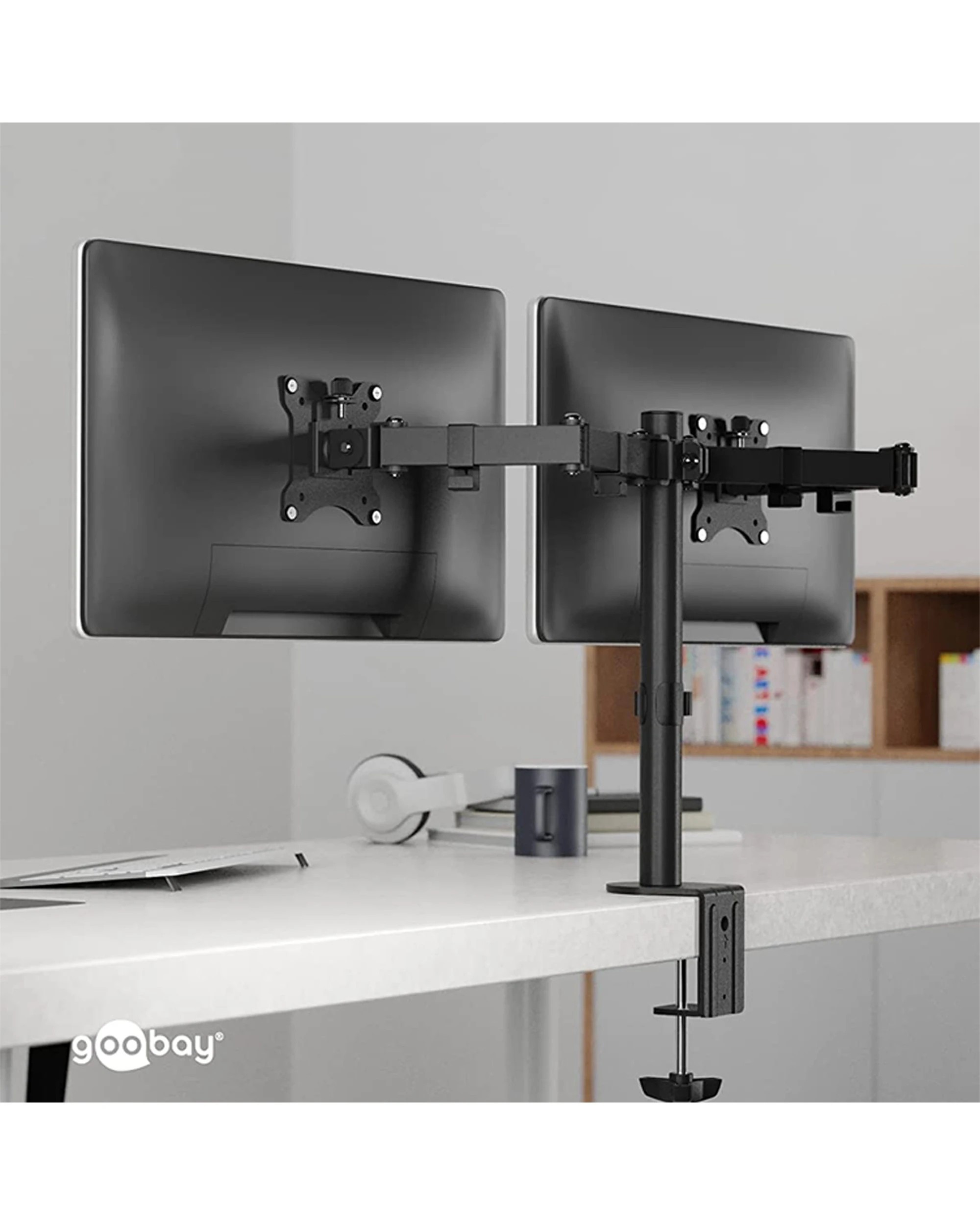 2 Goobay Dual Computer Monitor Desk Mount Flex 43-81cm Adjustable Ergonomic - Black, 2 of 3