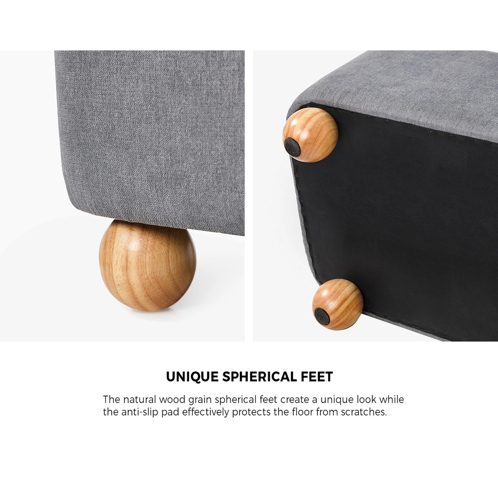 6 Oikiture Storage Ottoman Chest Ball Feet Linen - Grey, 6 of 10