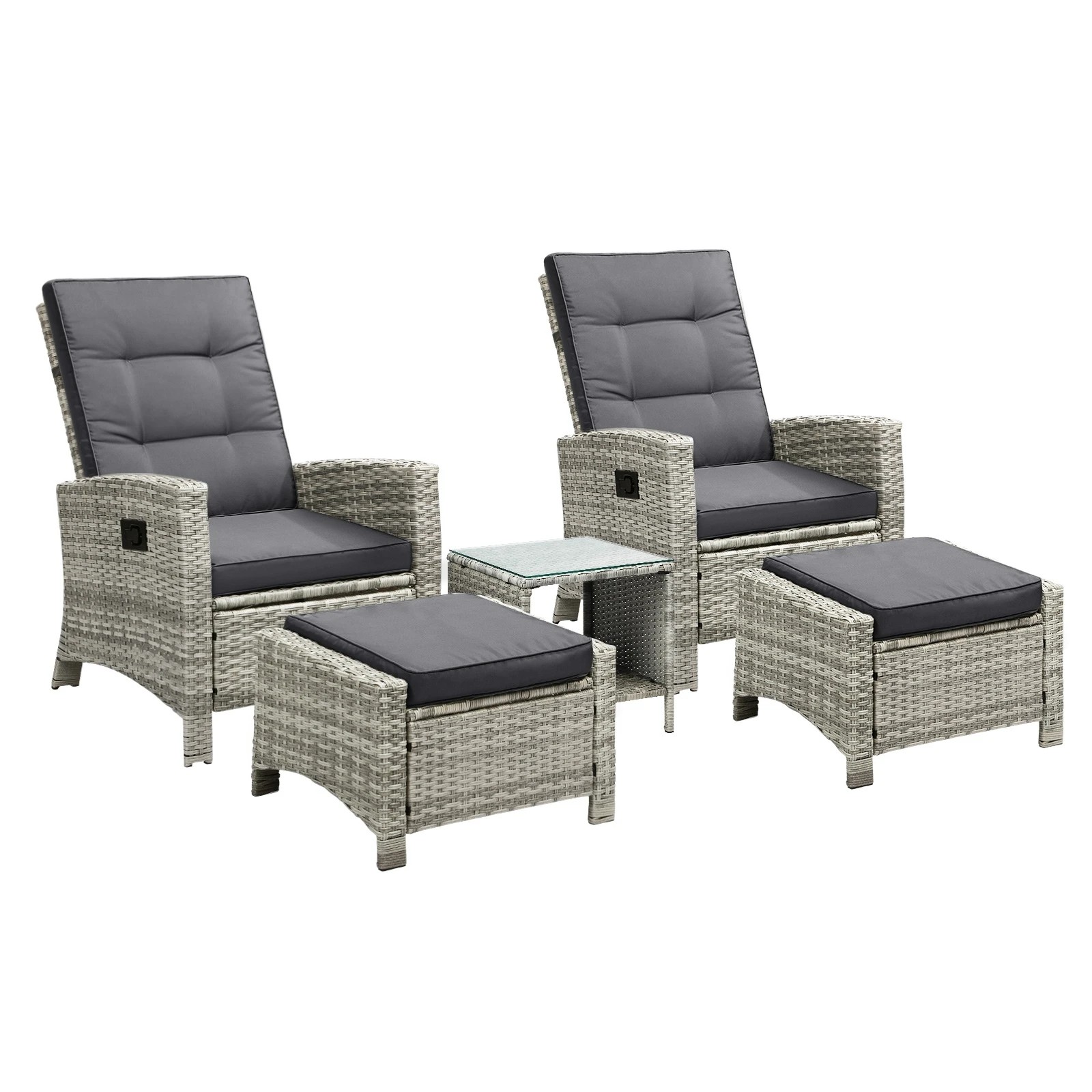 1 Livsip Recliner Chair Wicker Outdoor Furniture Garden Patio Lounge 5pcs Setting
 - Grey, 1 of 10