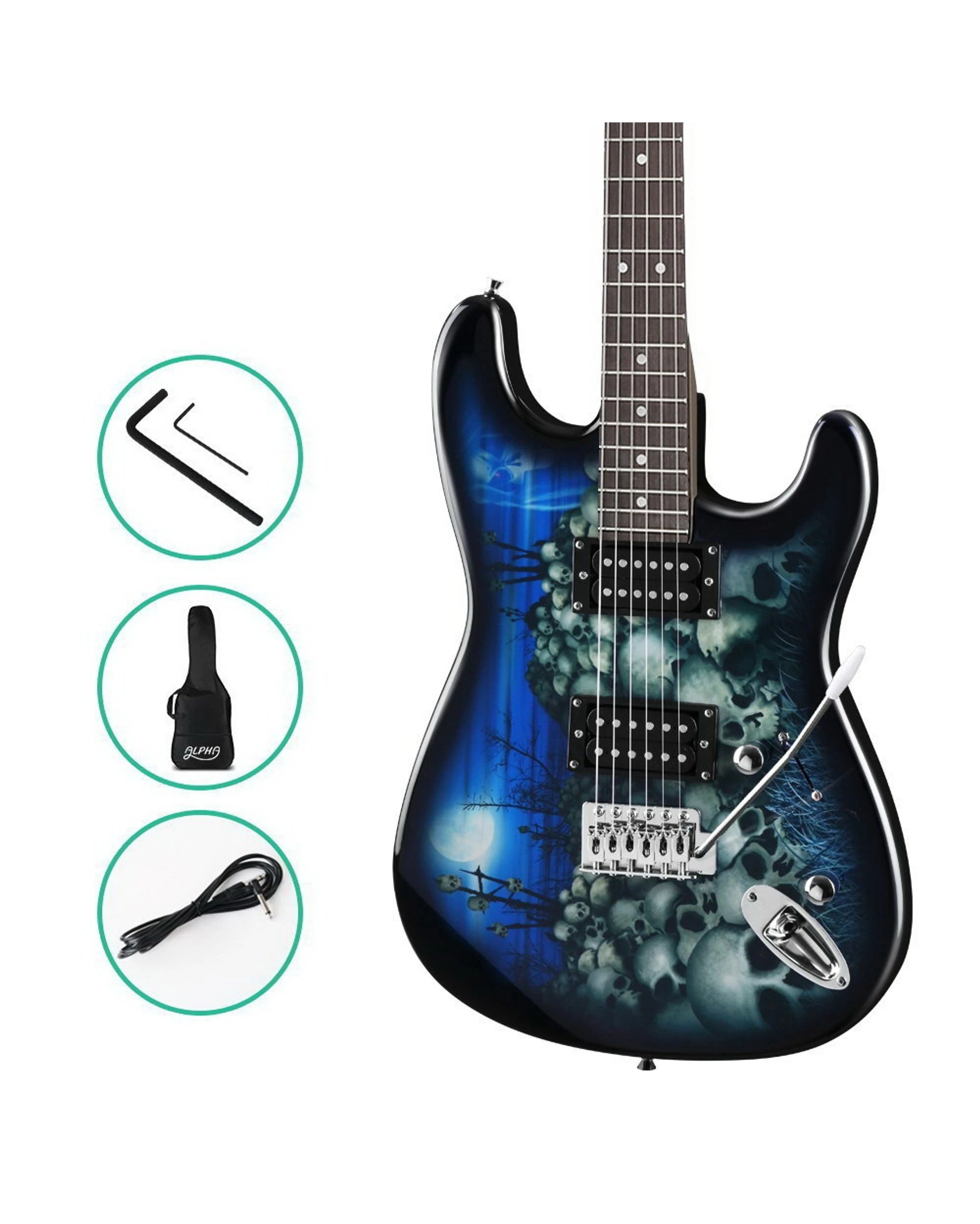 1 Alpha 41 Inch Electirc Guitar Humbucker Pickup Switch Full Size Skull Pattern - Blue, 1 of 6