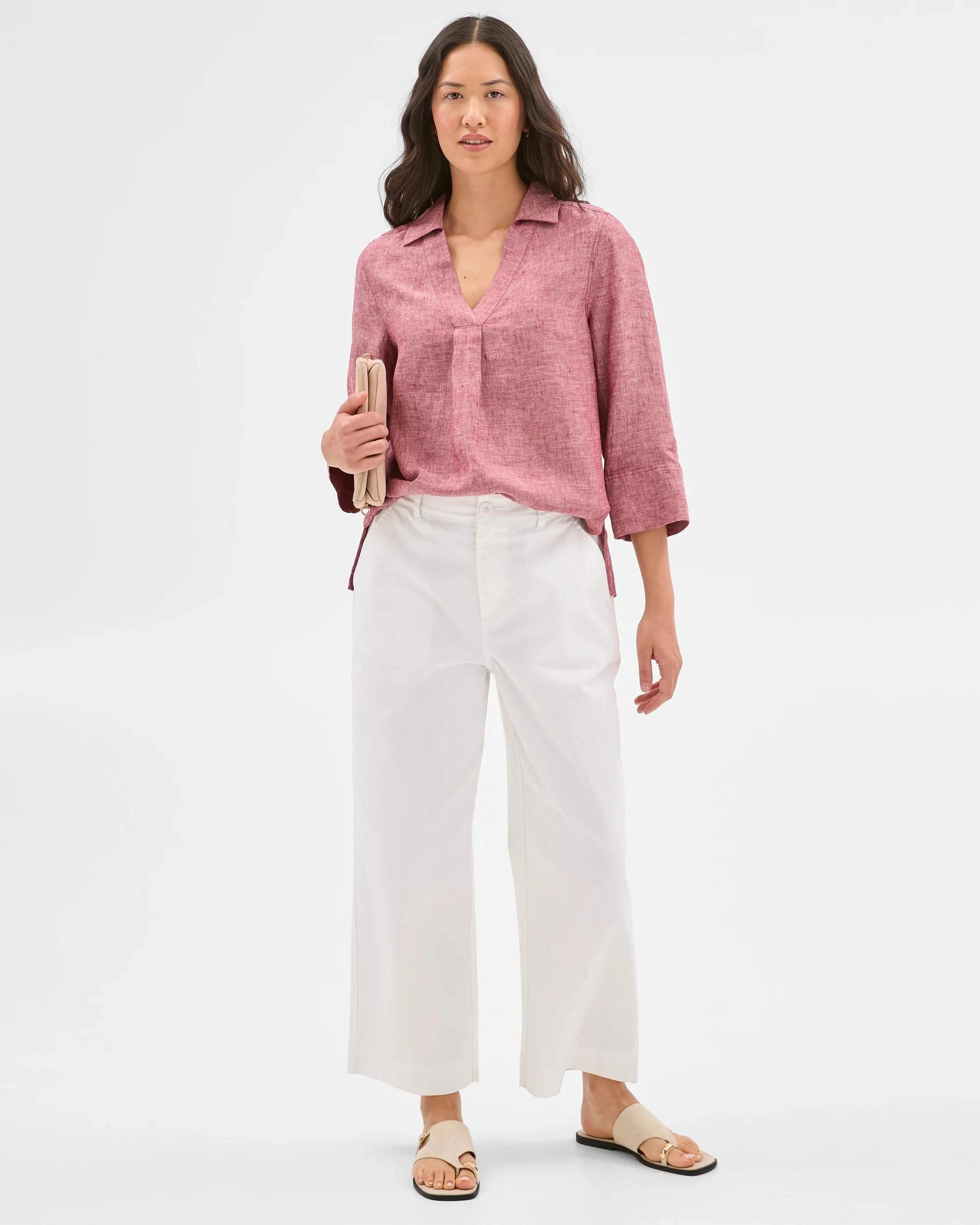 1 Target Woman European Linen 3/4 Sleeve Popover Shirt RHUBARB X-DYE, 1 of 6