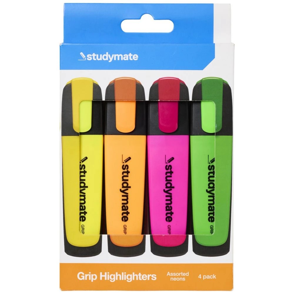 1 Studymate Grip Highlighters Chisel Tip Brights 4 Pack, 1 of 9