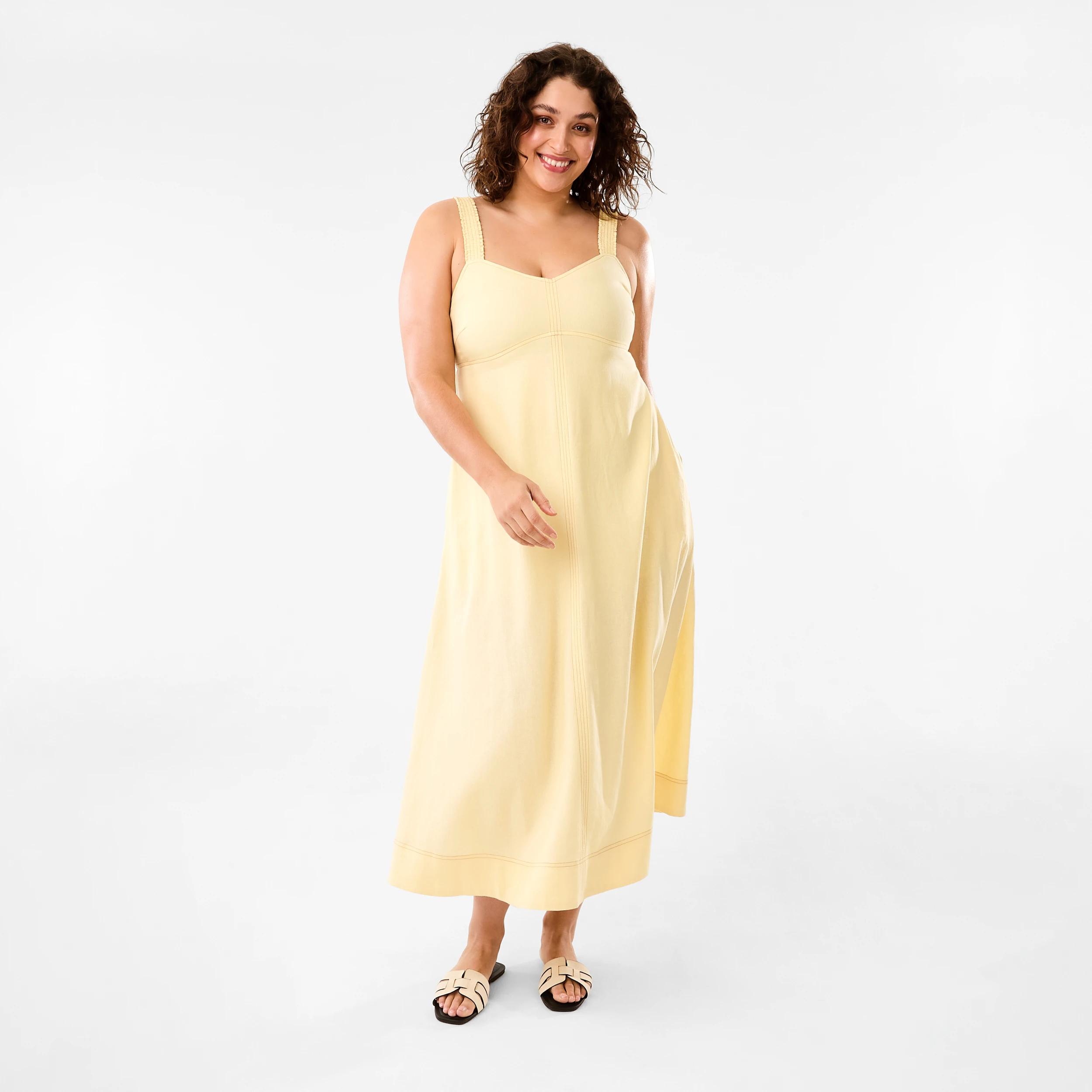 2 Sleeveless Contrast Linen Blend Maxi Dress Fln Yellow, 2 of 5