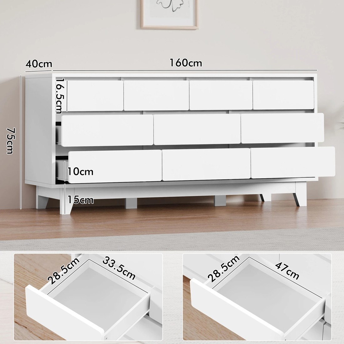 3 Alfordson 10 Chest of Drawers Minimalist Storage Cabinet Dresser - White, 3 of 10