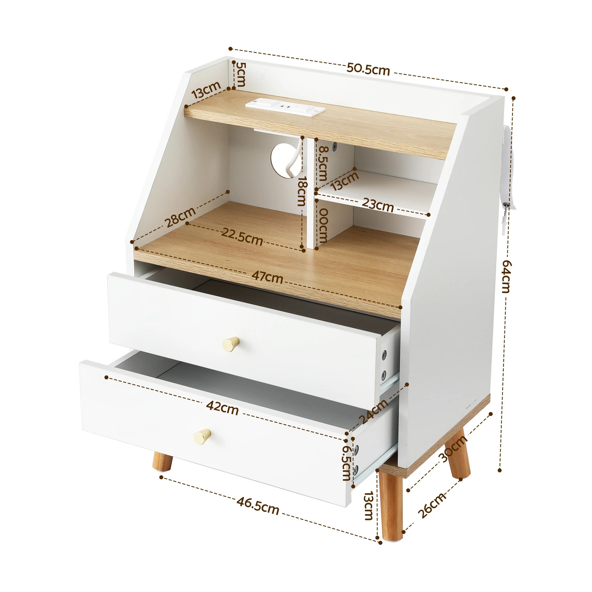 3 Artiss Bedside Table 2 Drawers Charging Station - White, 3 of 8