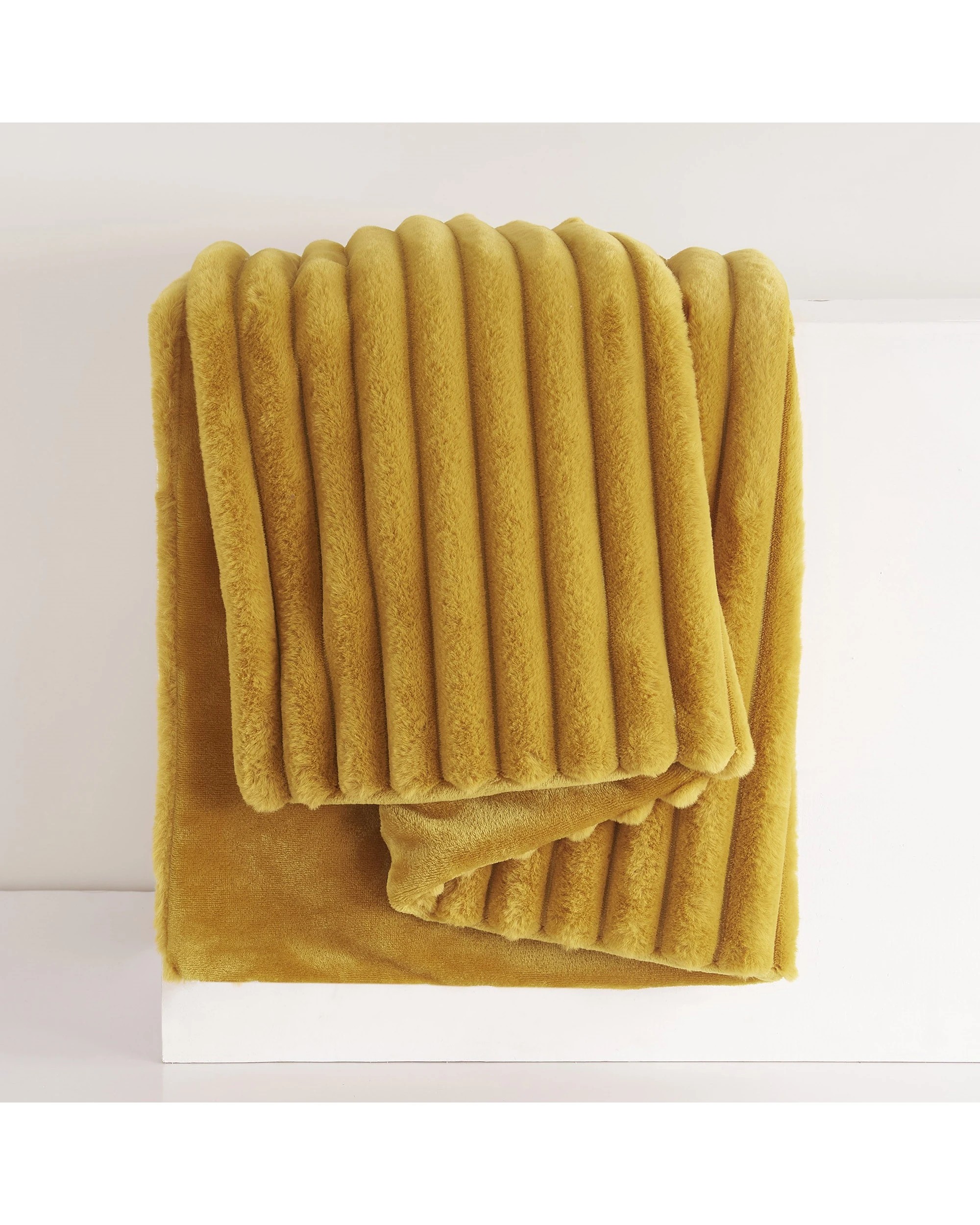 1 Dreamaker Chunky Embossed Fleece Throw 130x170cm - Mustard Gold, 1 of 4
