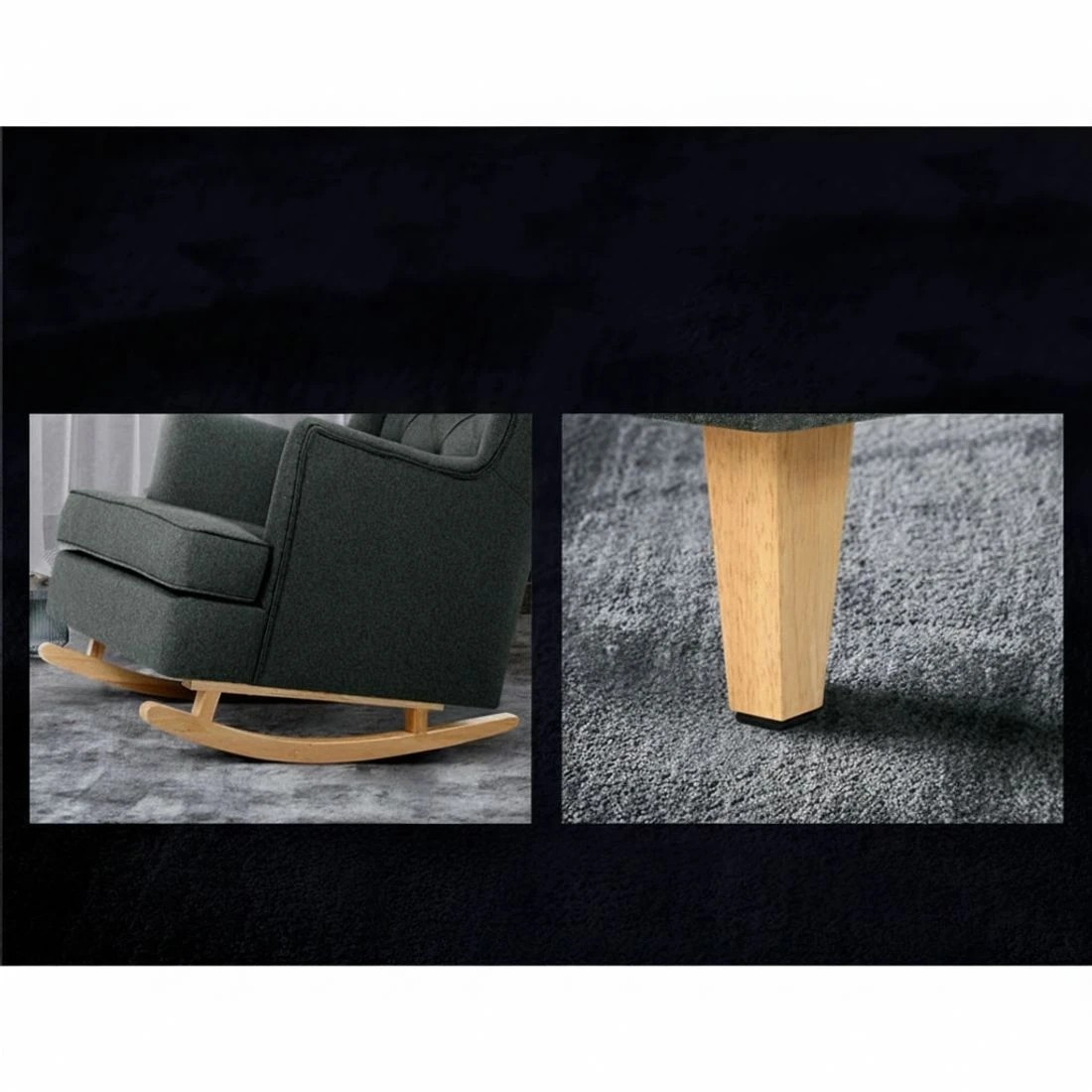 4 Artiss Rocking Chair Armchair Linen Fabric Charcoal Gaia - Charcoal, 4 of 6