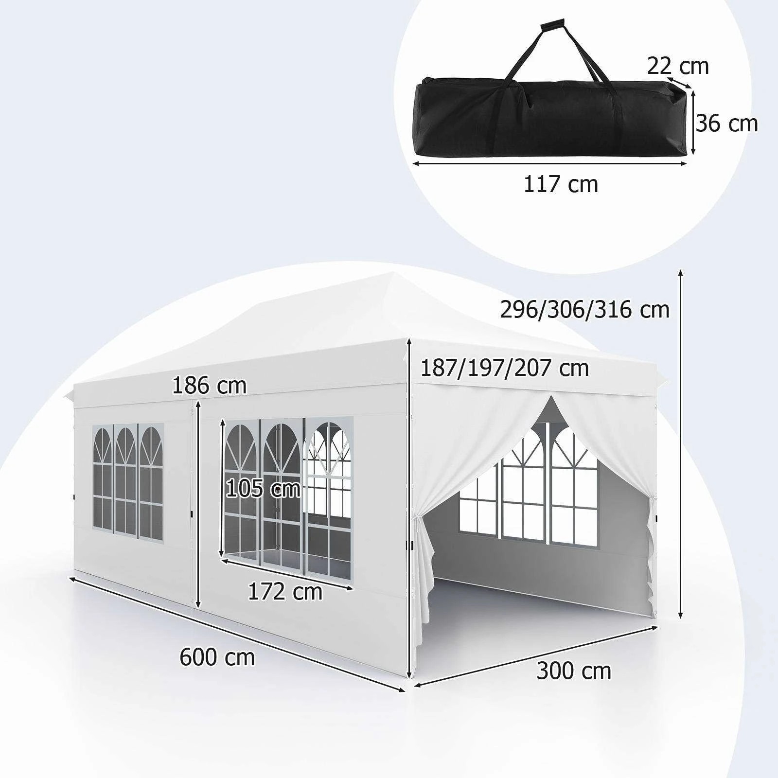 2 Costway Gazebo 3×6m Pop up Marquee UPF50+ Wedding Party Tent Side Wall - White, 2 of 3