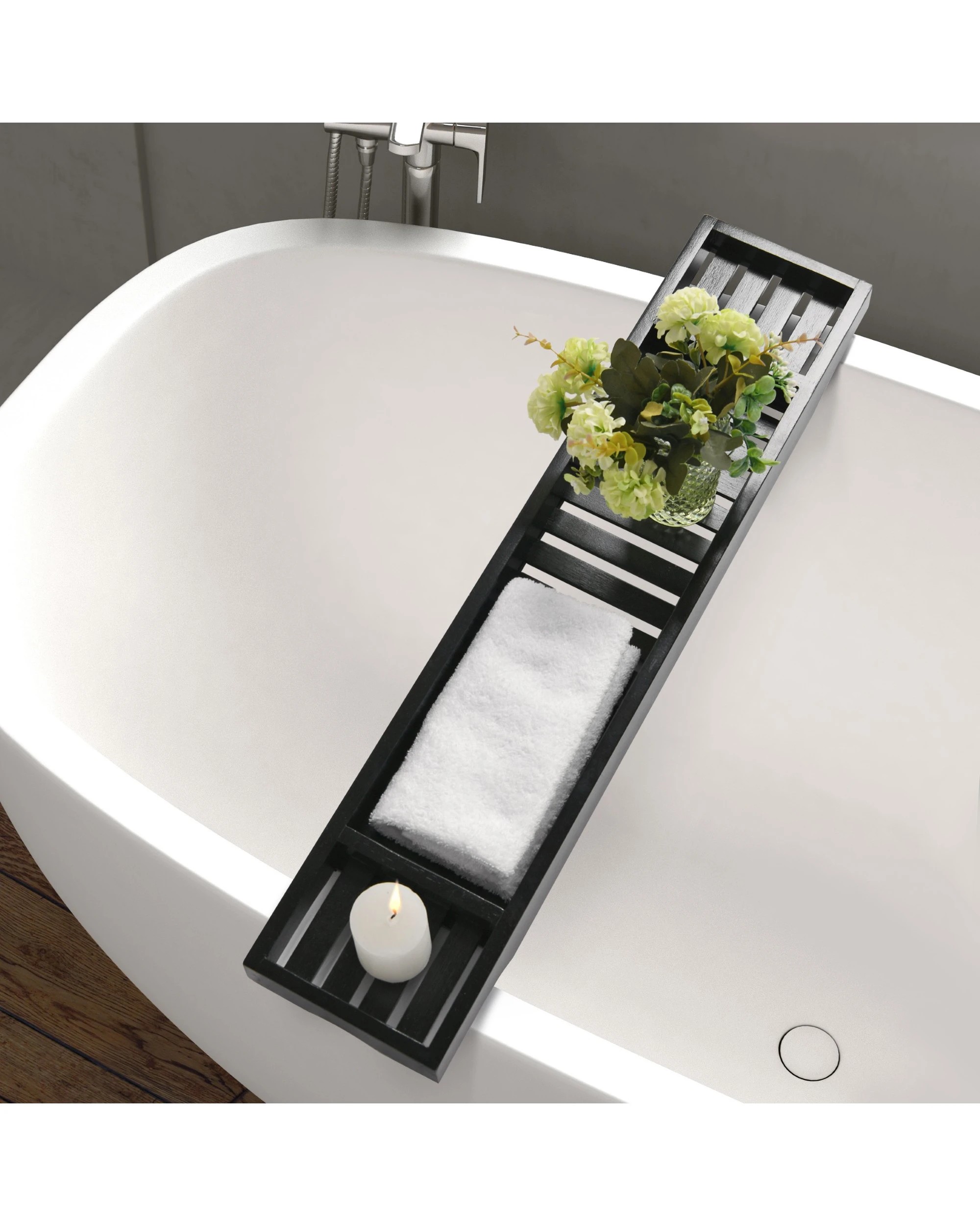 1 Cadence & Co. Essential Bamboo Bath Caddy 70x15x4.5cm - Black, 1 of 6