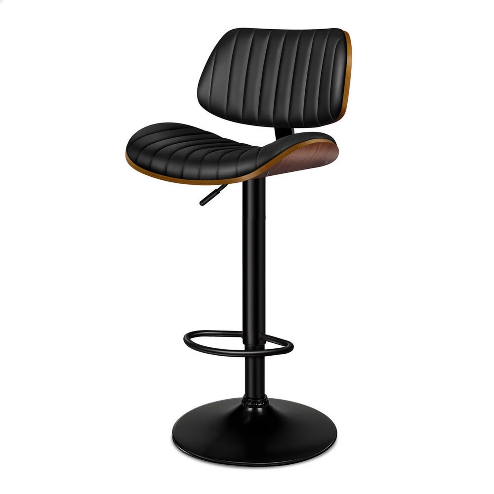 1 Alfordson 1x Bar Stool Kitchen Swivel Chair Wooden Leather Gas Lift - Black, 1 of 9