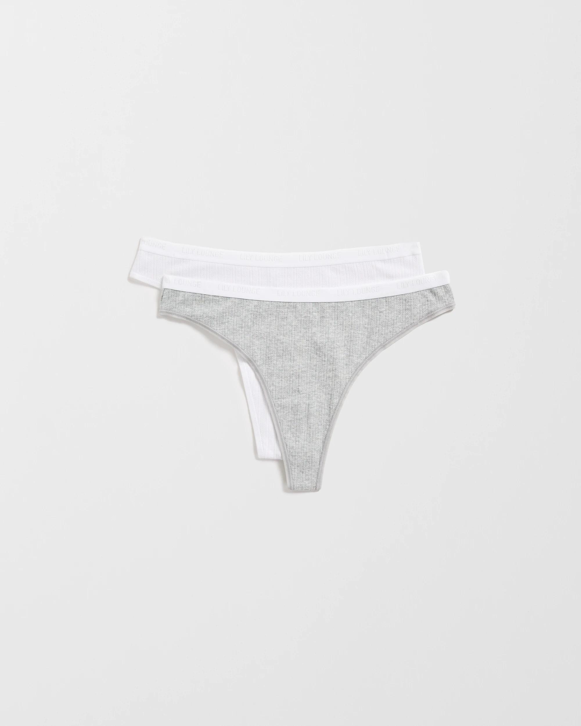 1 Lily Loves Australian Cotton Pointelle G-String Briefs 2 Pack - Lily Love GREY, 1 of 3