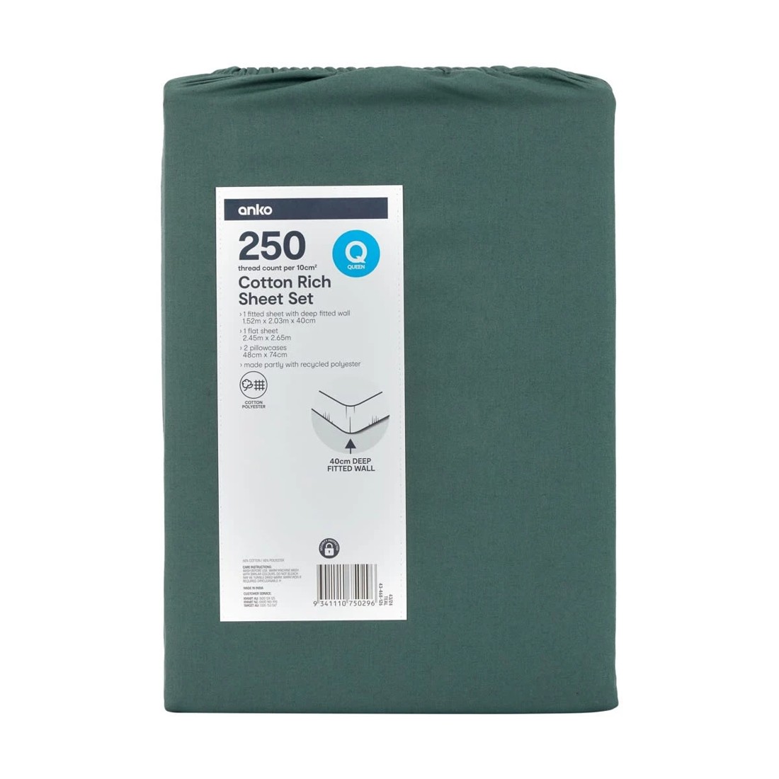 7 250 Thread Count Cotton Rich Sheet Set - Queen Bed, Teal, 7 of 7