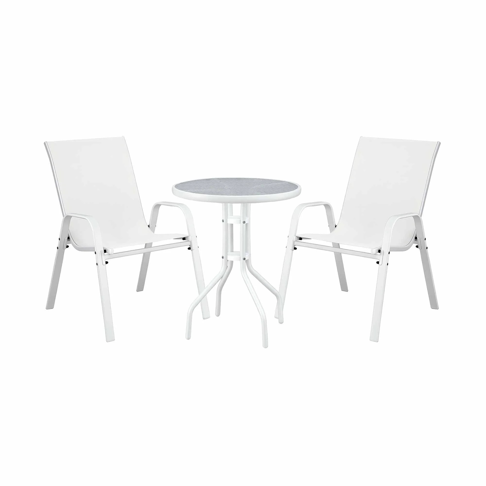 1 Gardeon 3PC Outdoor Bistro Set Table and Chairs Stackable Patio Furniture - White, 1 of 7