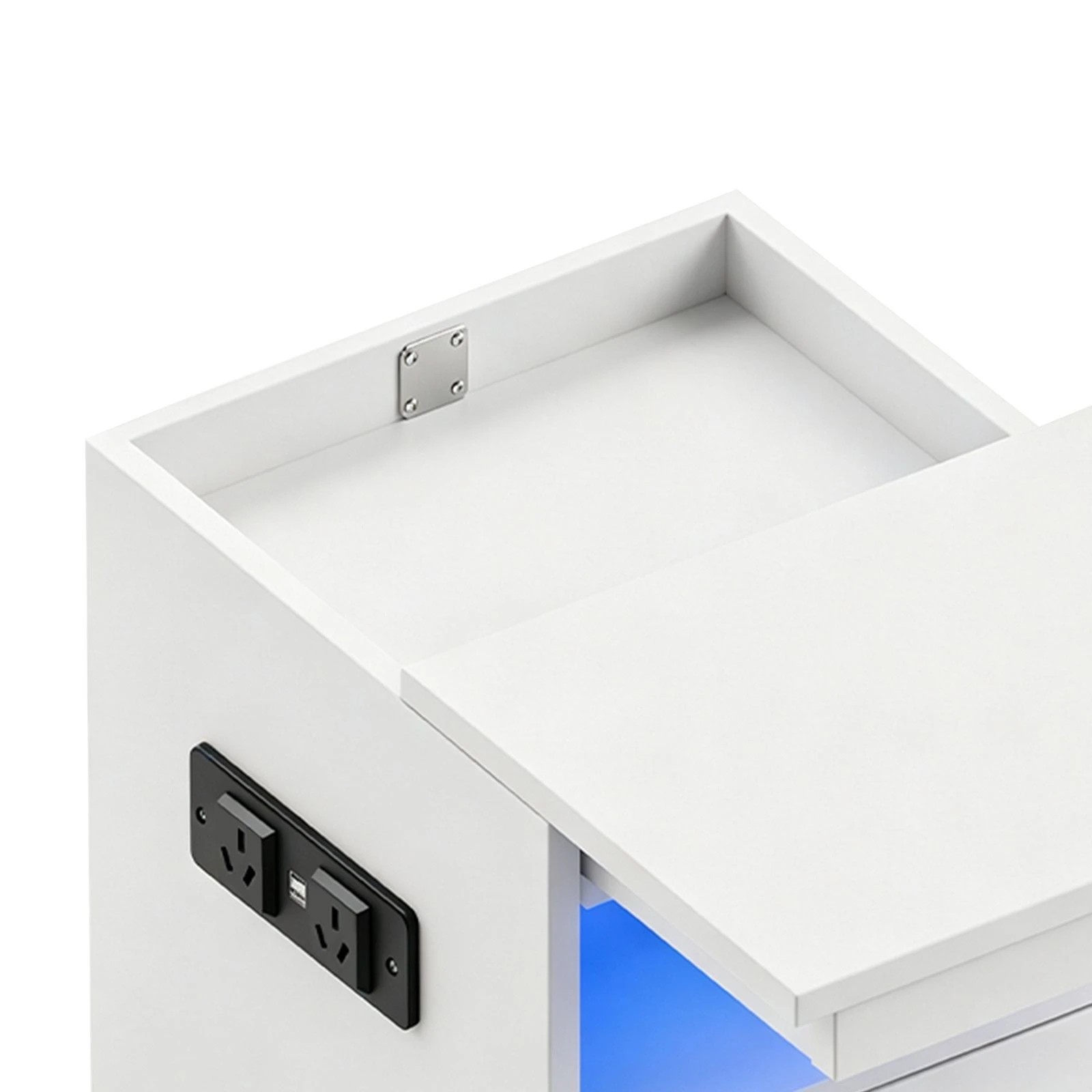 5 LUXSUITE LED Bedside Table Nightstand with USB Charging Station, 3 Drawers (1 Lockable) & Open Shelf, 5 of 6