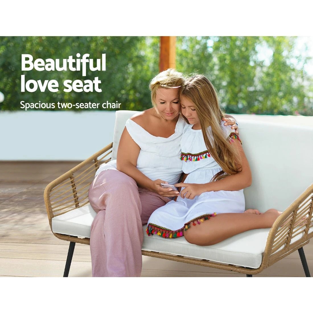 5 Gardeon 4-Piece Outdoor Sofa Set Rattan Lounge Setting Table Chairs - Brown, 5 of 7