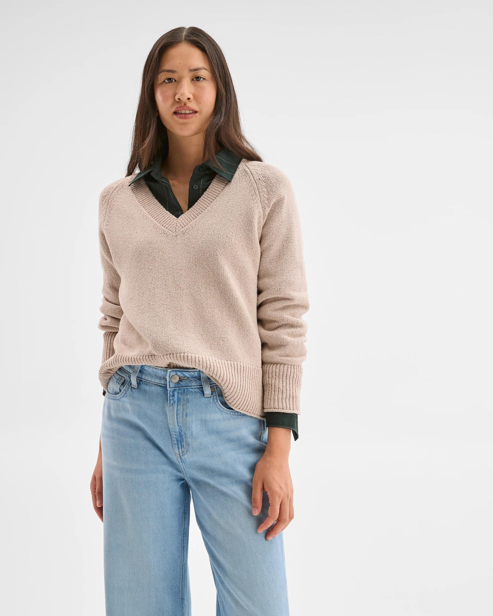 1 Target Woman Australian Cotton Blend Boucle V-Neck Jumper PEBBLE, 1 of 5