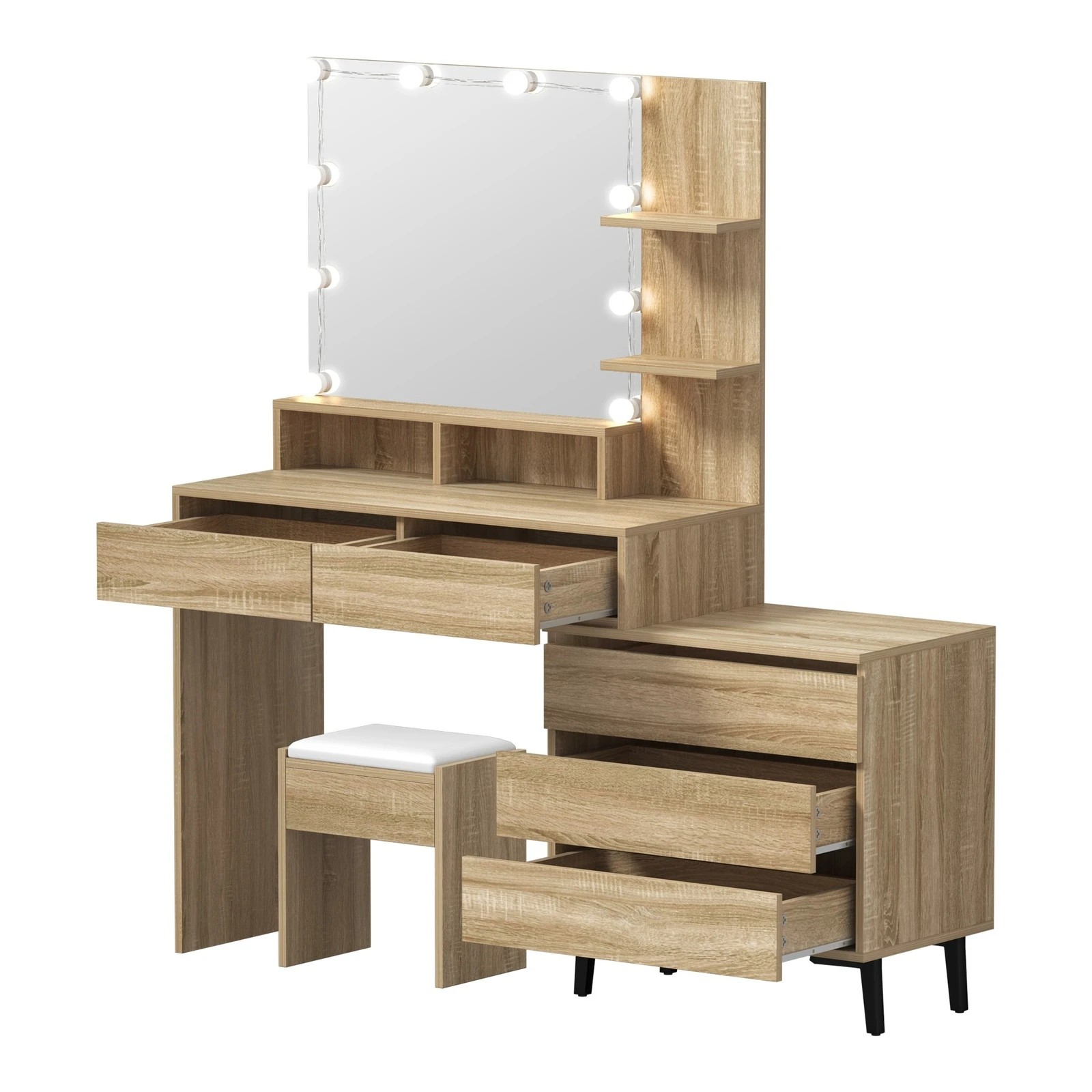 8 Oikiture Dressing Table Stool Set Makeup Mirror 10 Led Bulbs Cabinet
 - Natural, 8 of 9