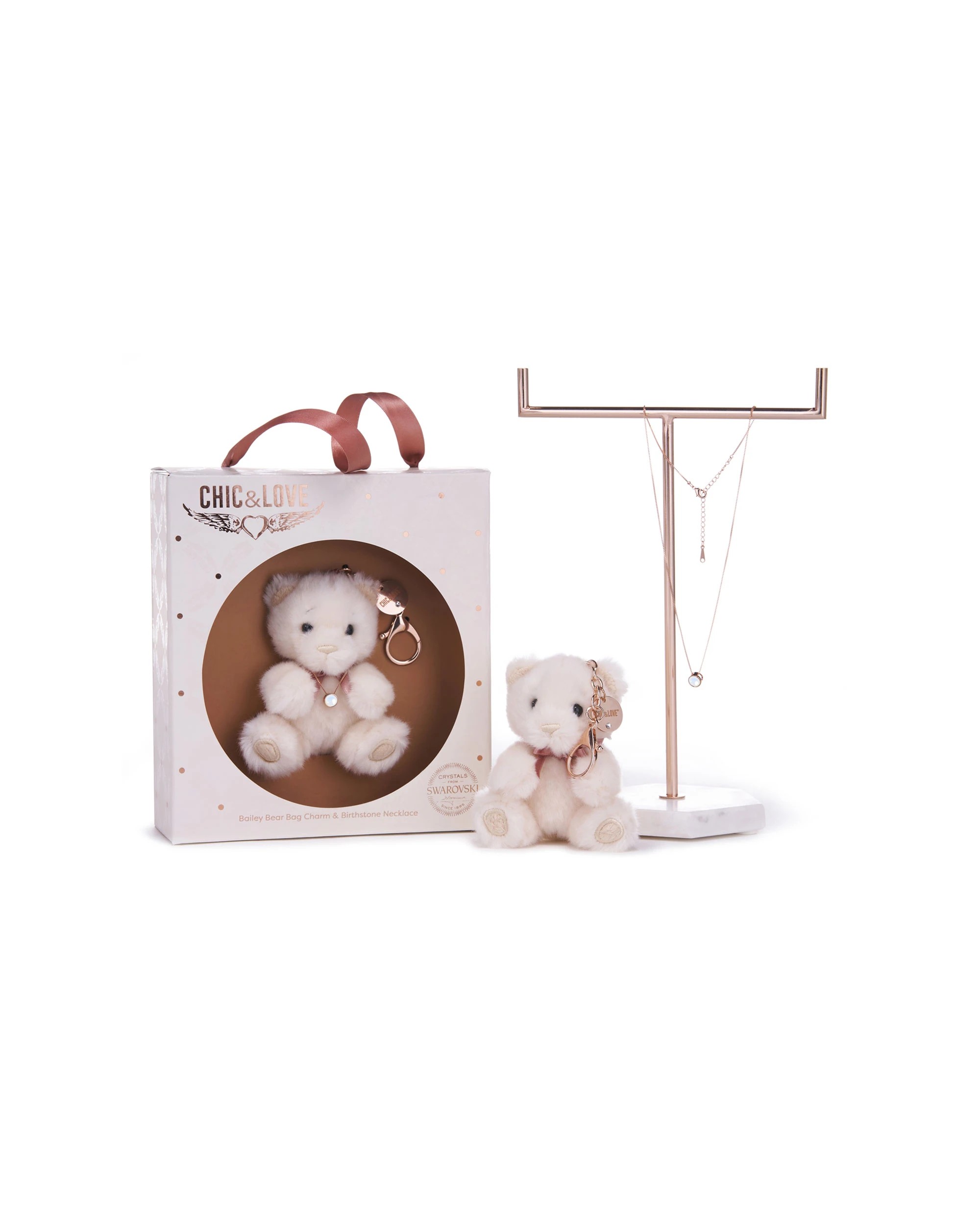 4 Chic & Love - Bailey Bear Bag Charm & Necklace October - Gift Set - White, 4 of 4