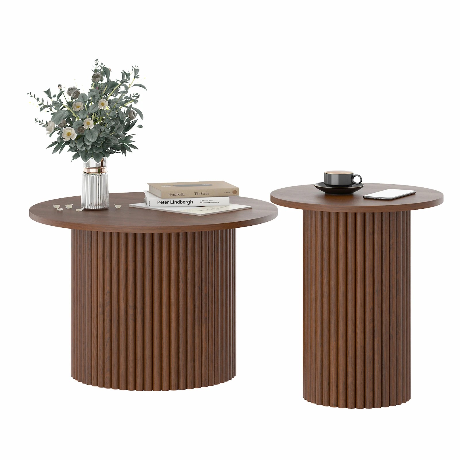 8 Advwin Coffee Table Set of 2  with Fluted Panel - Brown, 8 of 10