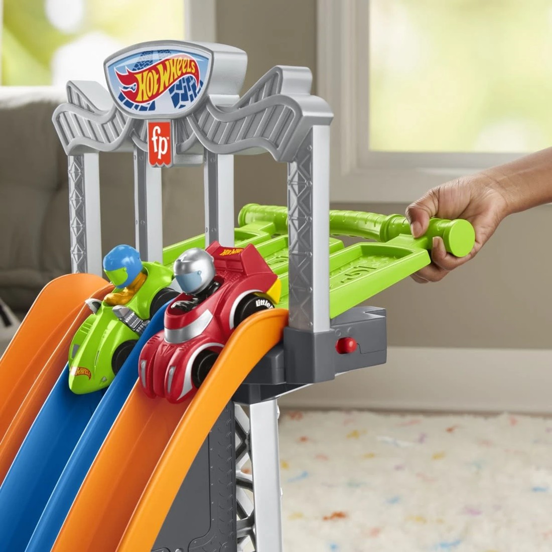 5 Fisher-Price Hot Wheels Little People Racing Loops Tower Toddler Vehicle Playset, 5 of 7