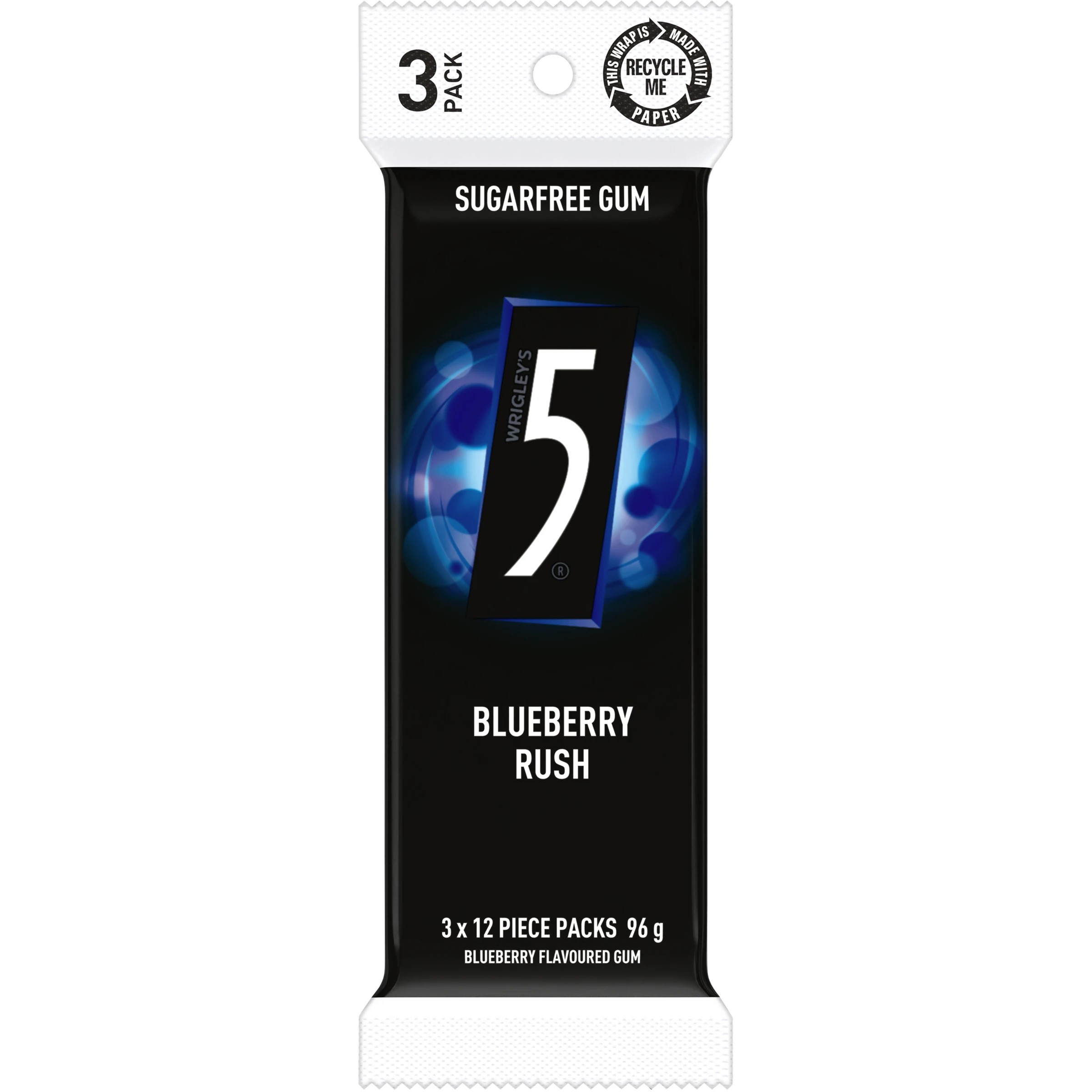 1 Wrigley's 3 Pack 5 Blueberry Rush Sugarfree Gum 96g, 1 of 4
