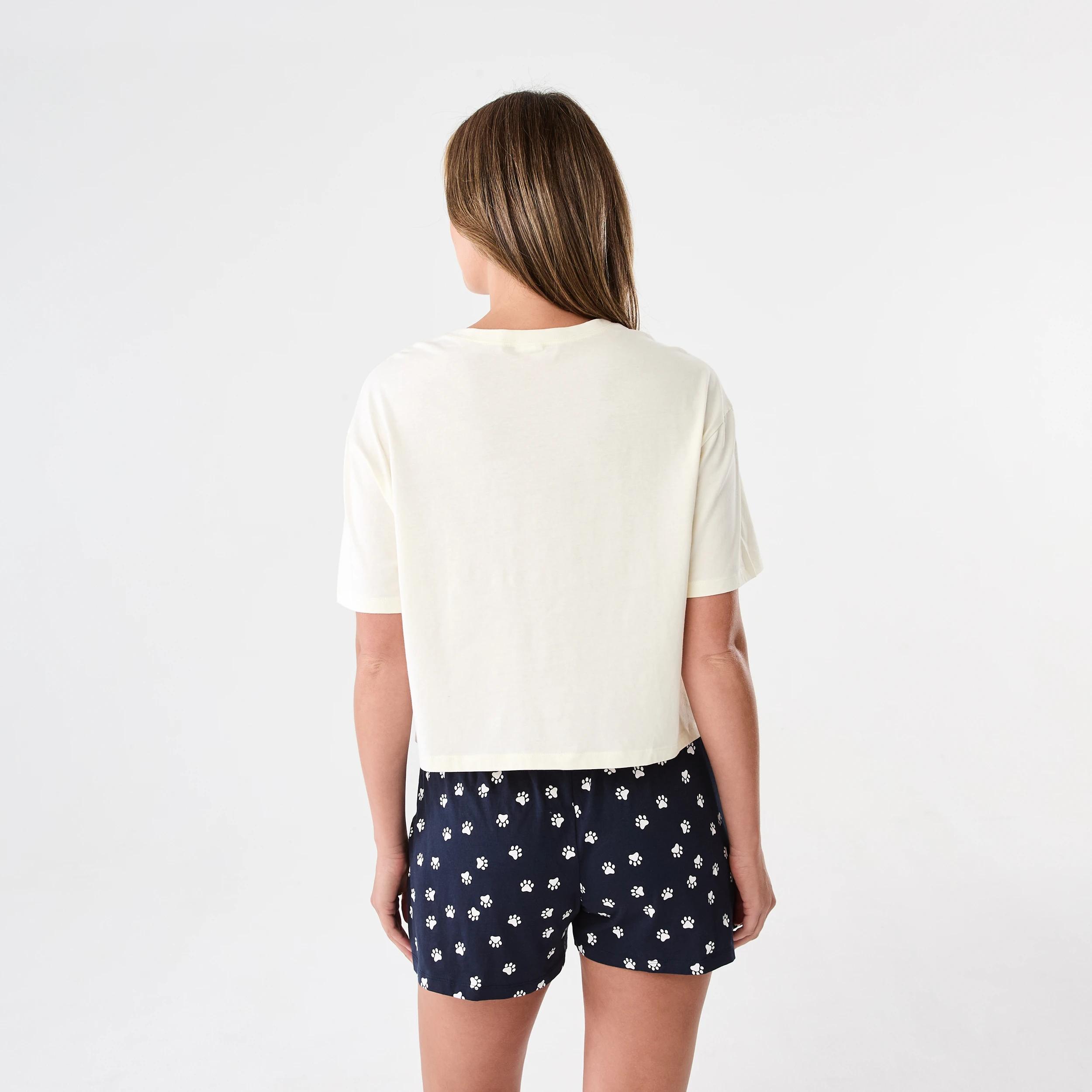 3 Knit T-shirt and Shorts Pyjama Set DOG FACES NAVY BLAZER, 3 of 8