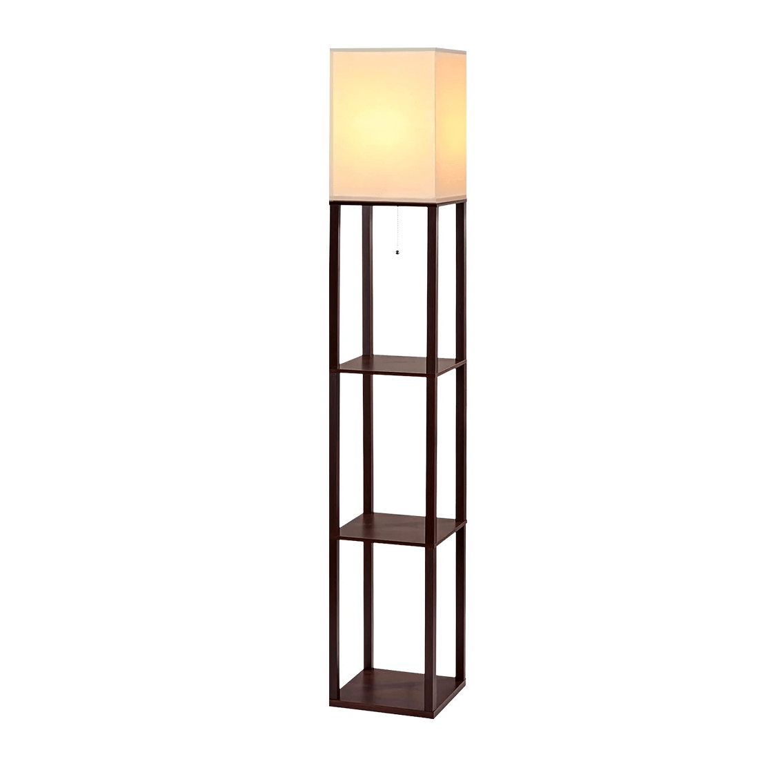 1 Artiss Floor Lamp 3 Tier Shelf Storage LED Light Stand Home Room Vintage - Brown, 1 of 2
