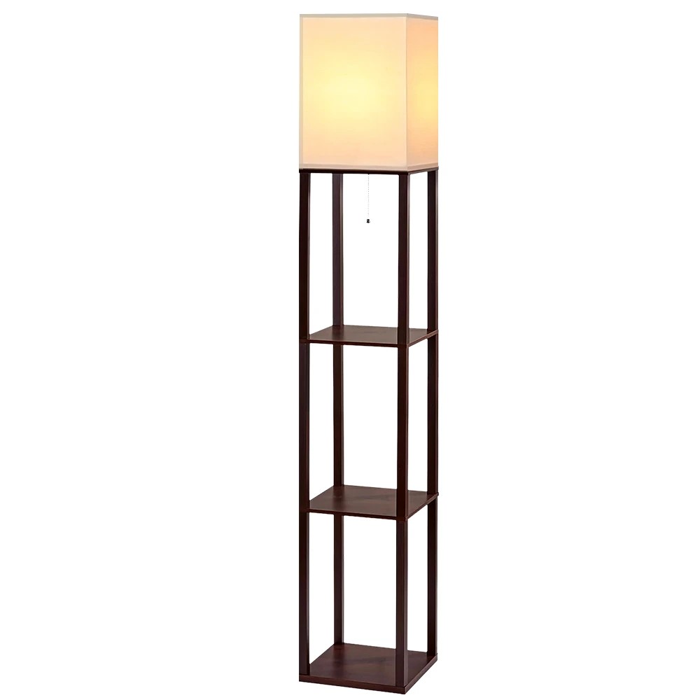 1 Artiss Floor Lamp 3 Tier Shelf Storage LED Light Stand Home Room Vintage - Brown, 1 of 7