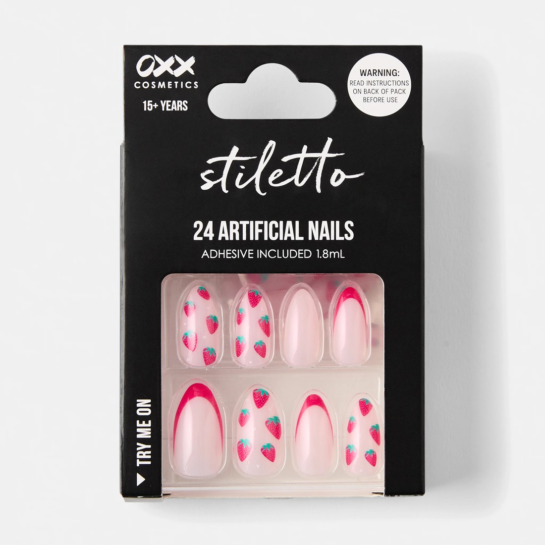 1 OXX Cosmetics 24 Pack Artificial Nails with Adhesive - Stiletto Shape, Strawberry Glaze, 1 of 5