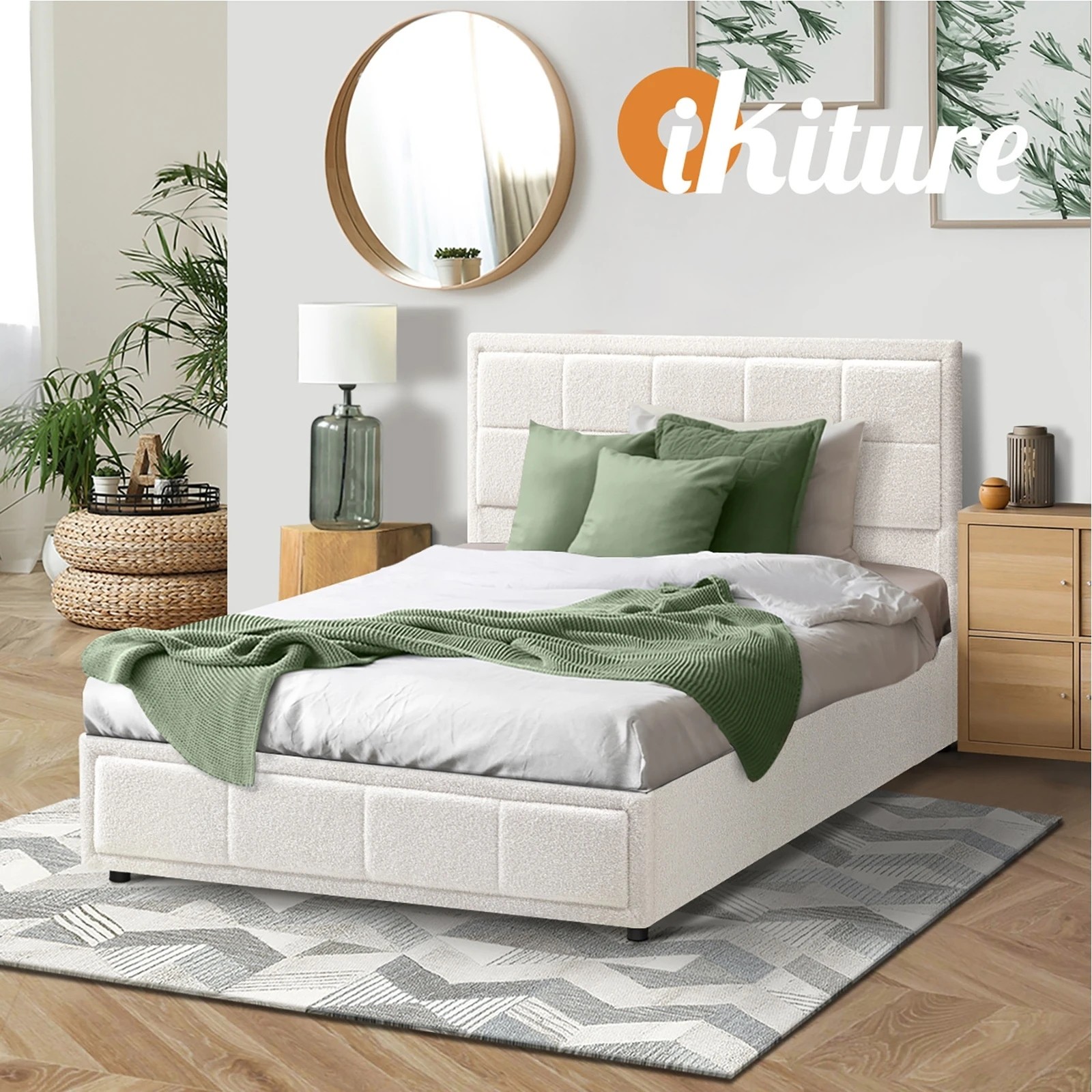 6 Oikiture King Single Bed Frame Gas Lift Storage Base Boucle Fabric - White, 6 of 9