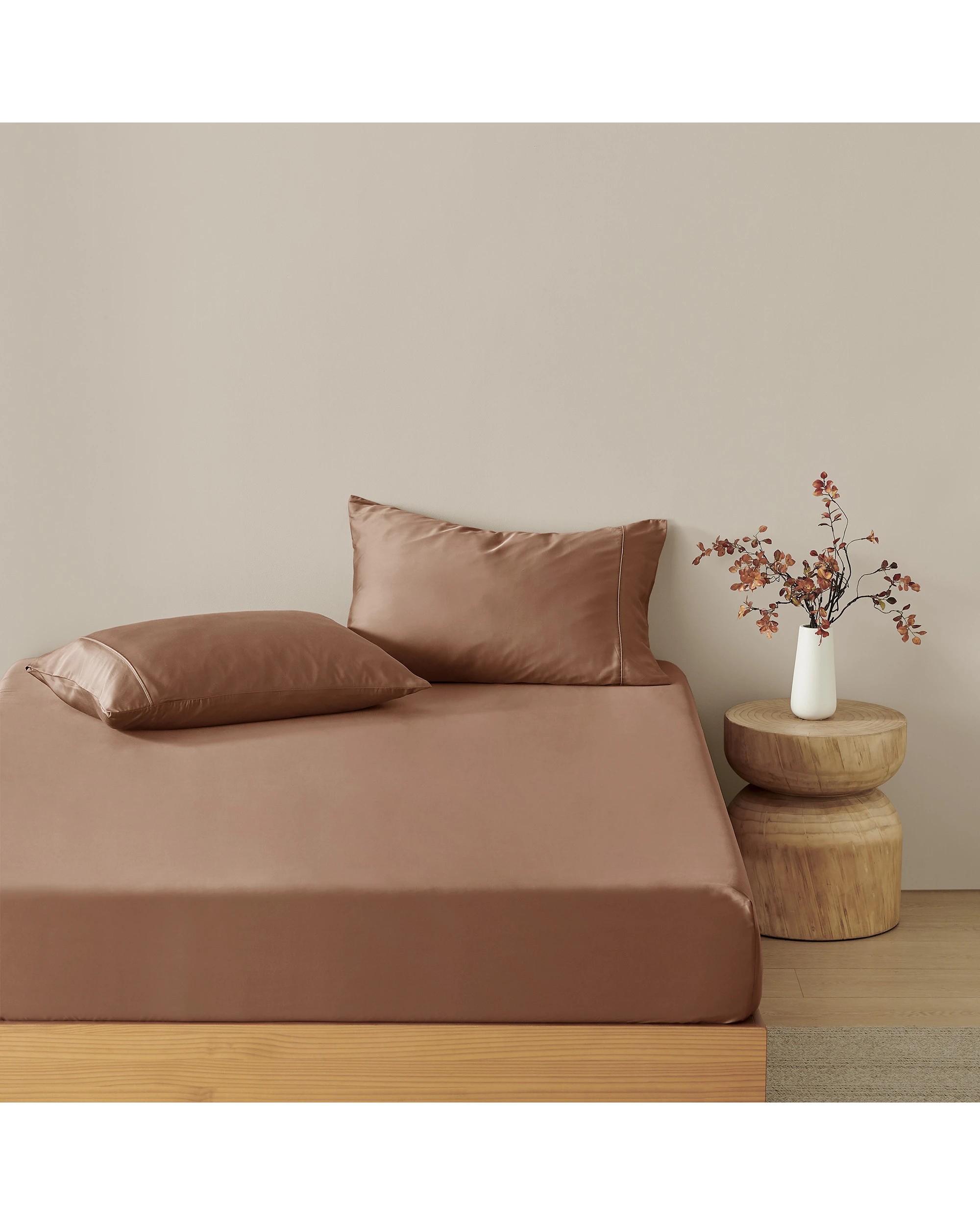 1 Natural Home 400TC 100% Bamboo Sateen Fitted Sheet Set - Queen Bed - Earth, 1 of 5