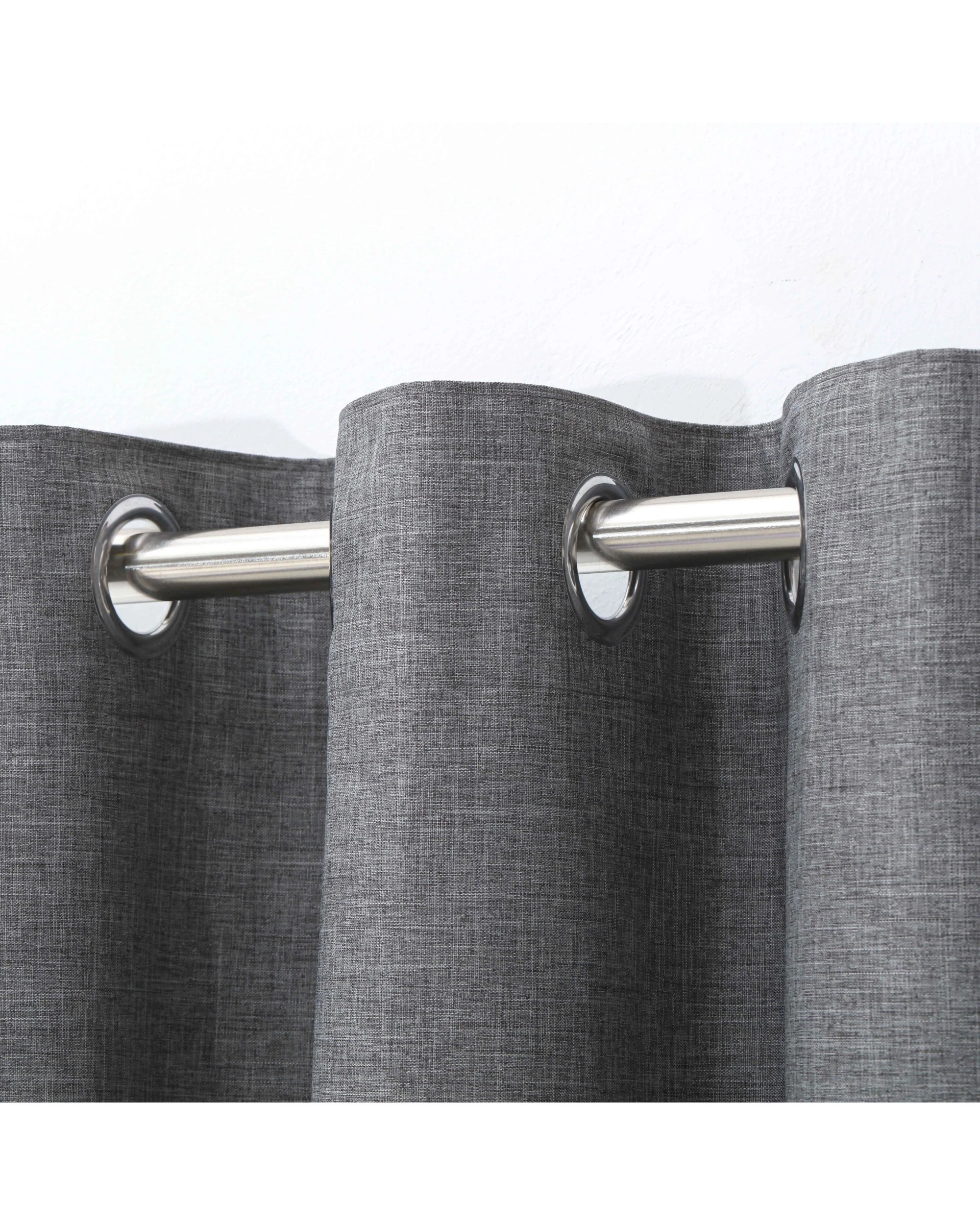 2 Sherwood Faux Linen 100% Blockout Eyelet Curtain Pair 90x223cm - Pepper, 2 of 5