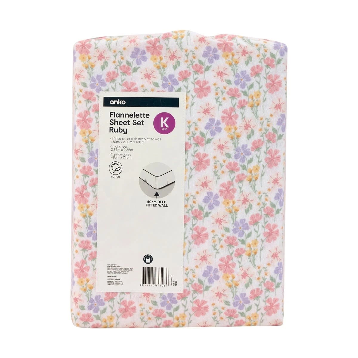 7 Ruby Cotton Flannelette Sheet Set - King Bed, 7 of 7