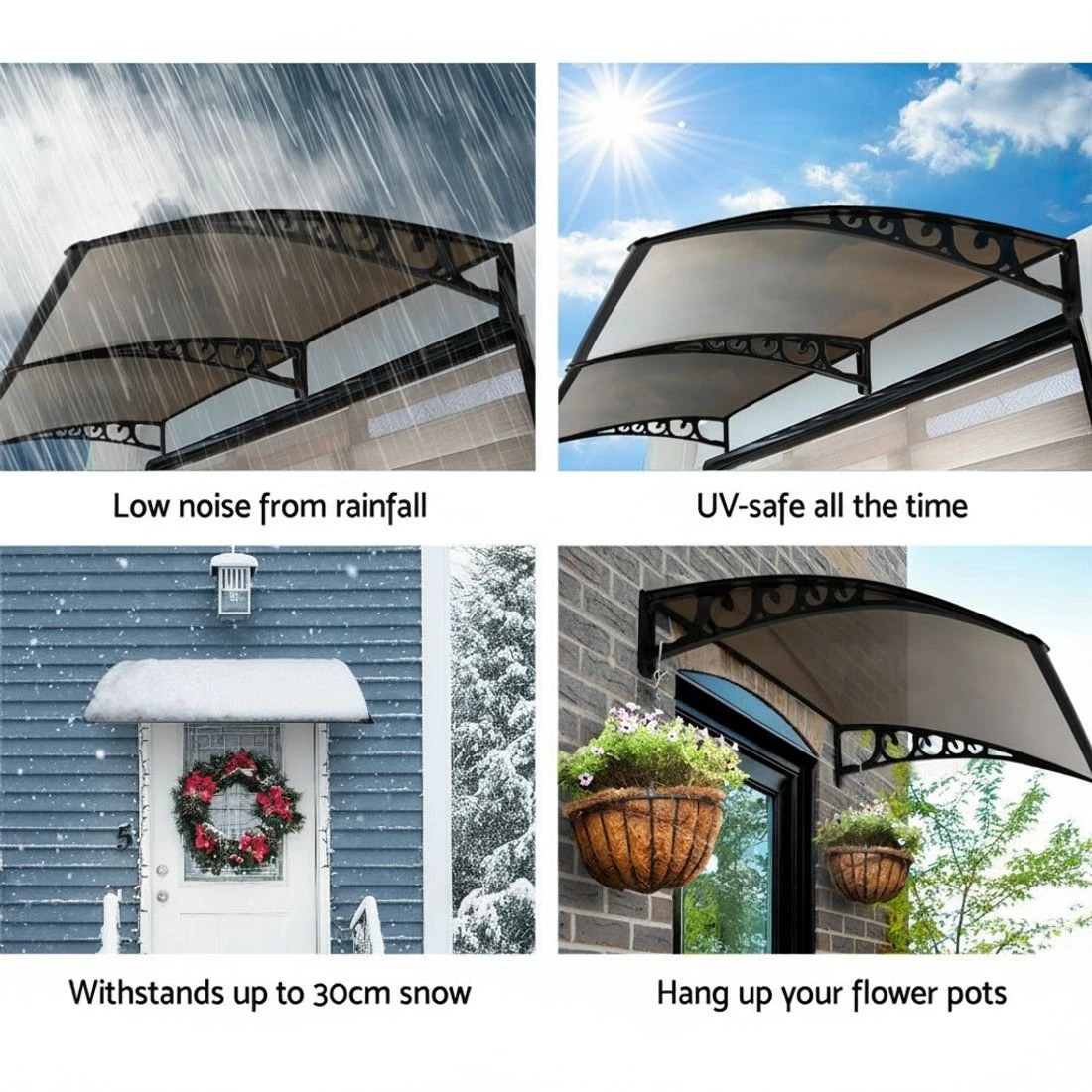 4 Instahut Window Door Awning 1mx1m - Brown, 4 of 8