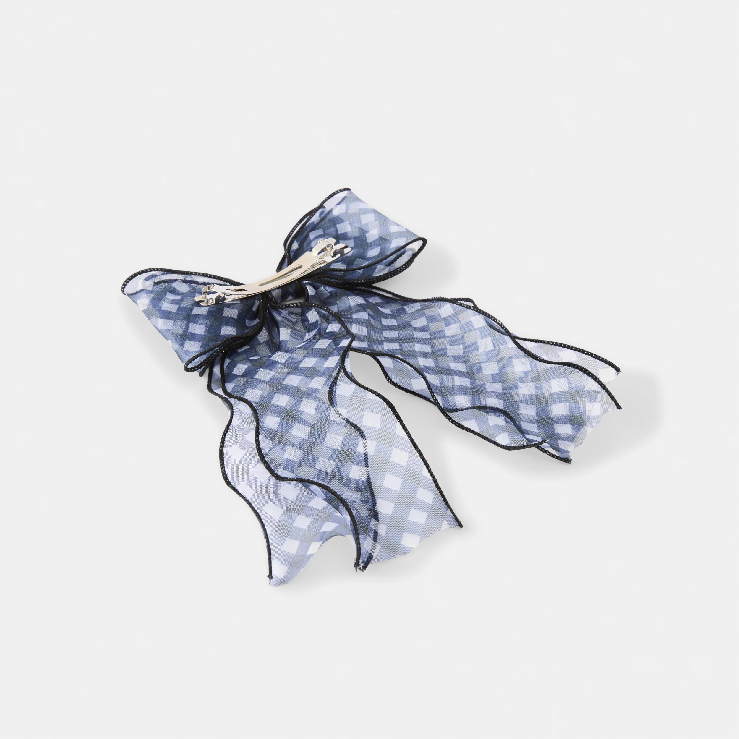 3 Black Organza Gingham Bow Hair Clip Black, 3 of 5