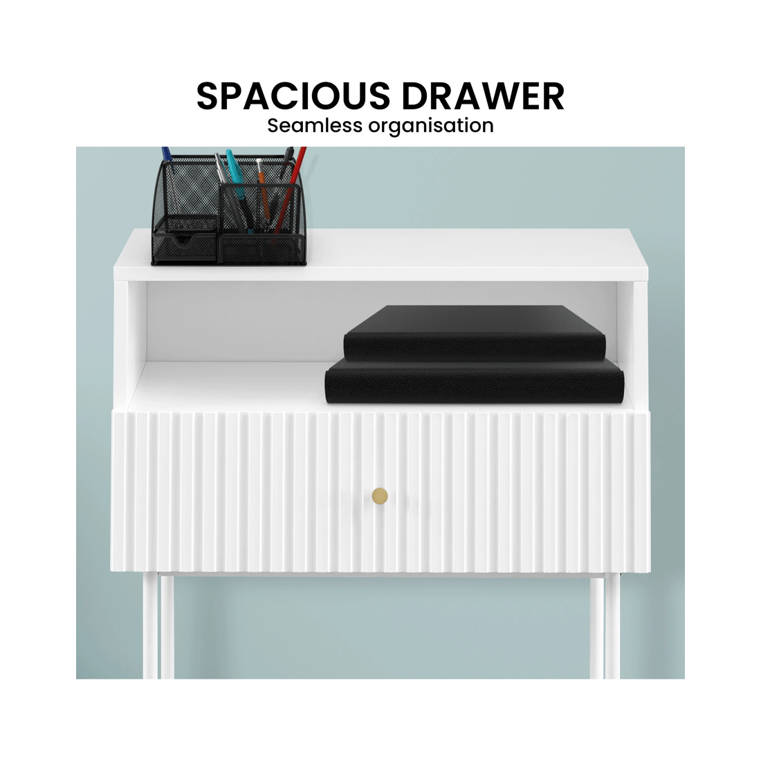 5 Sarantino Cecil Slender Fluted Bedside Table - White, 5 of 8