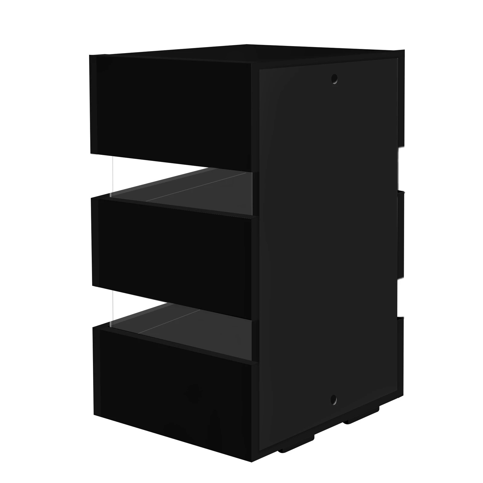 10 Alfordson 2x Bedside Table LED Nightstand 3 Drawers Gloss - Black, 10 of 10