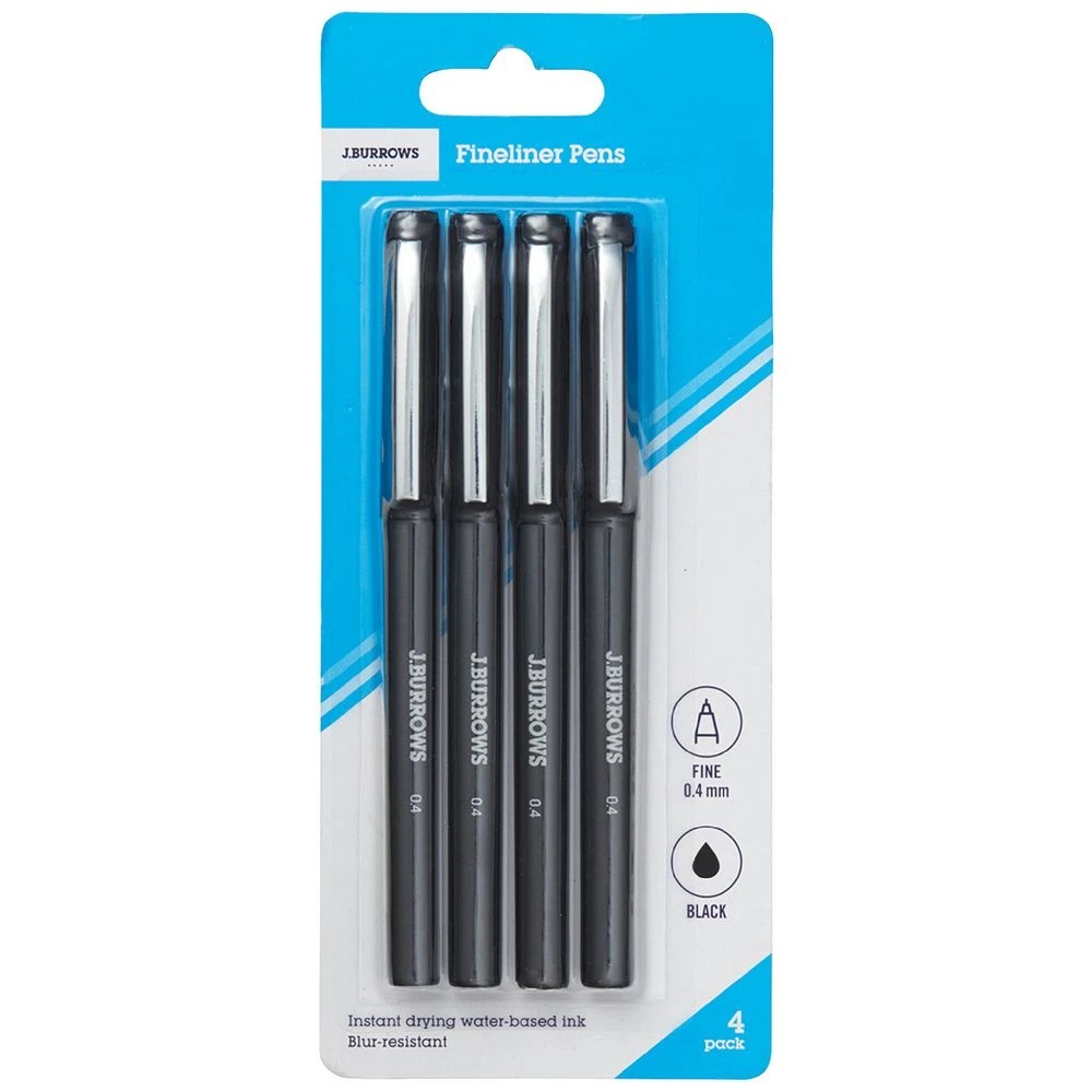1 J.Burrows Fineliners 0.4mm Black 4 Pack, 1 of 3