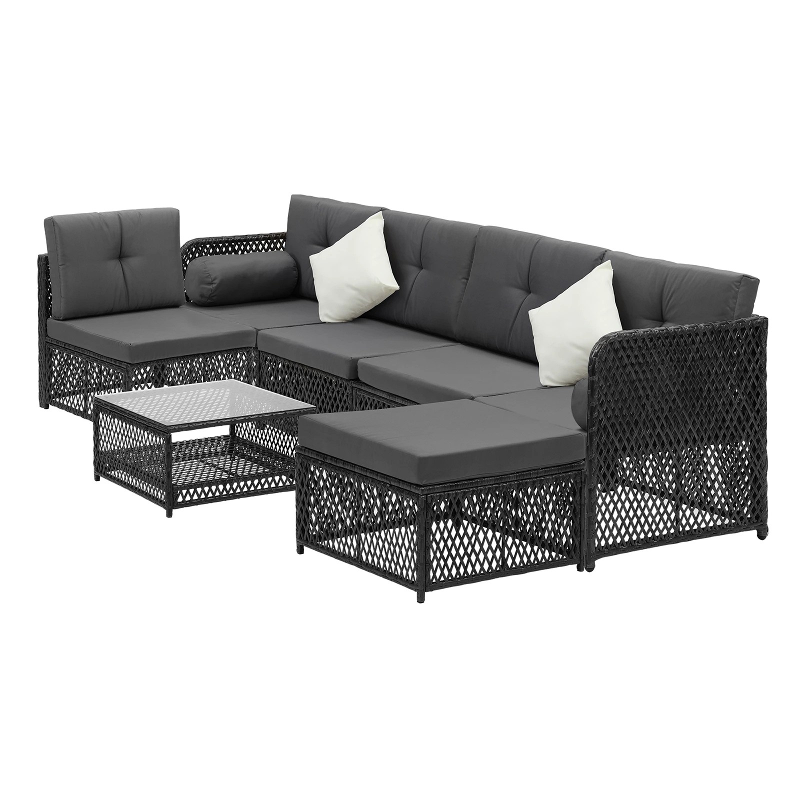 8 Livsip Outdoor Sofa Set 6 Seater Wicker Lounge Setting - Black, 8 of 8