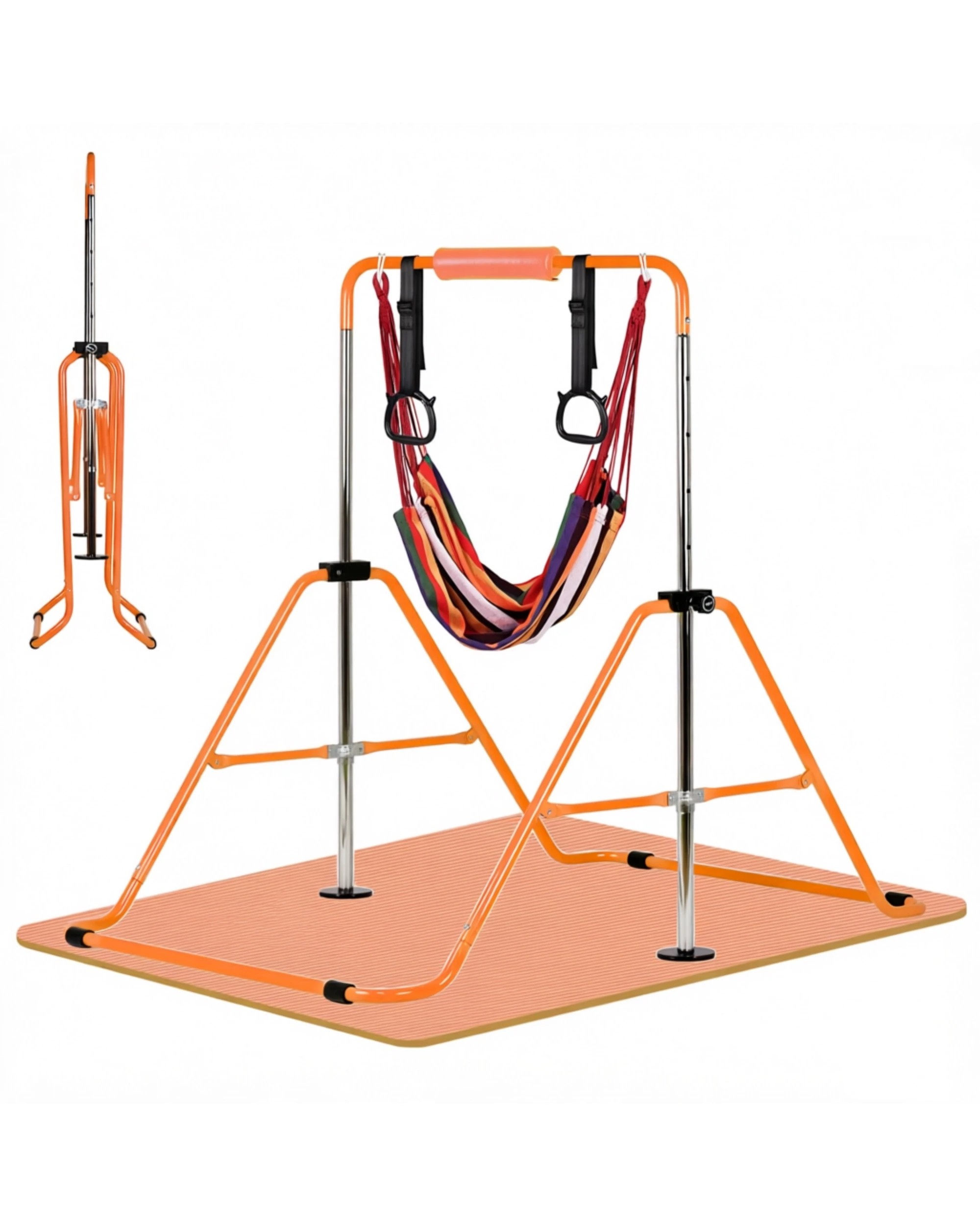1 Advwin Adjustable Height Gymnastics Bar with Mat & Rings & Swing Orange, 1 of 6