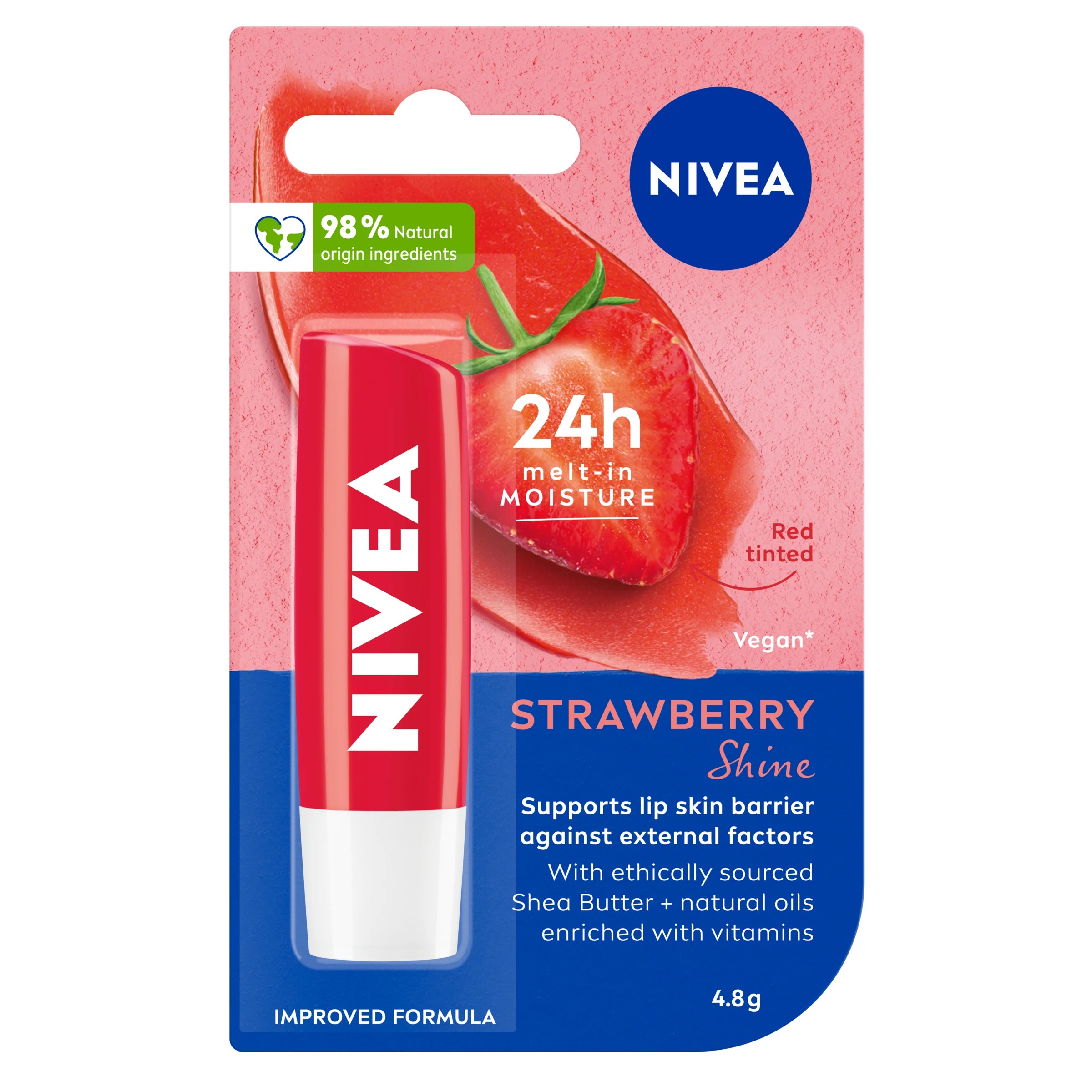 1 Nivea 24H Melt-in Moisture Caring Lip Balm 4.8g - Strawberry, 1 of 7