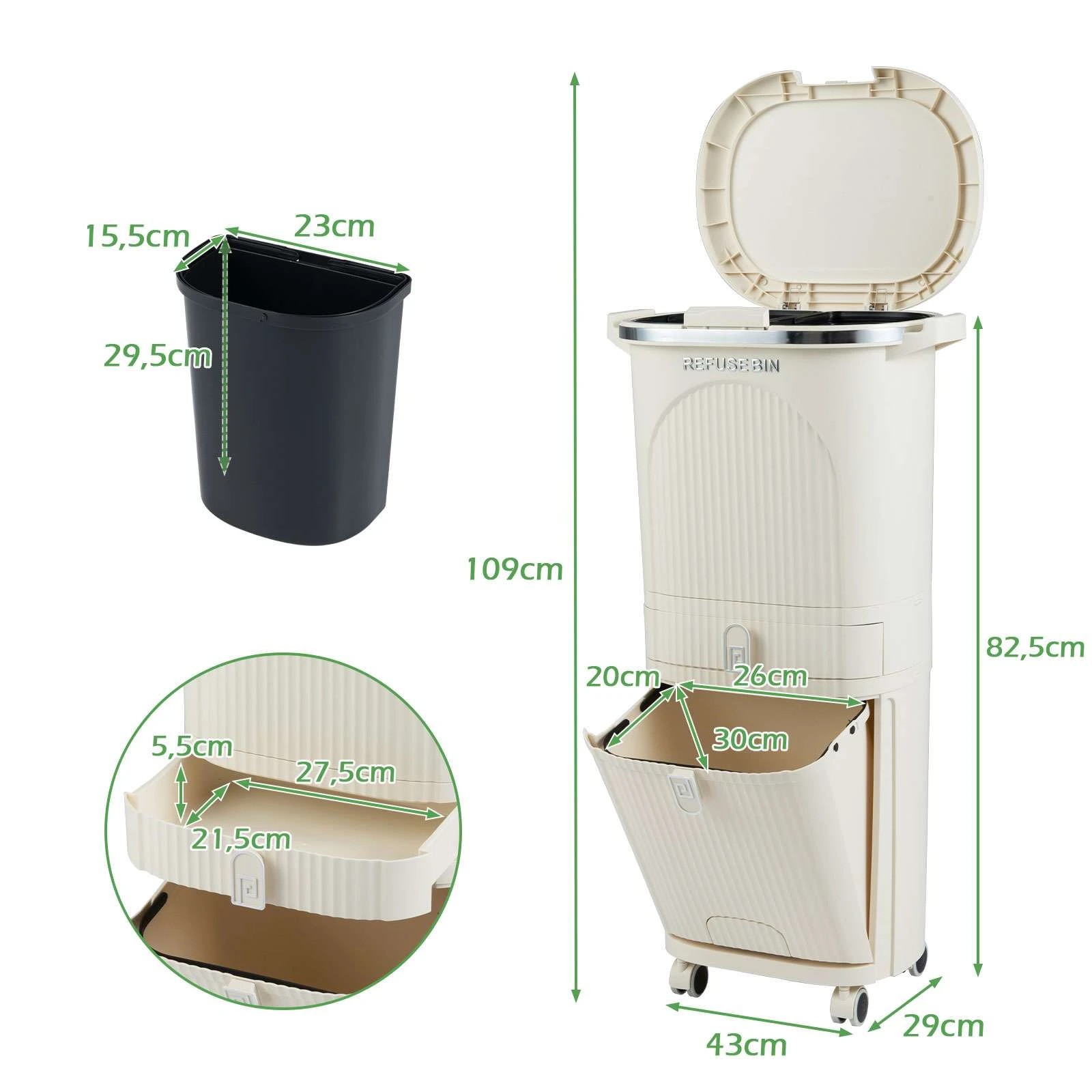 3 Costway 42L Kitchen Trash Can 2-Layer Sorting Rubbish Bin, 3 of 3