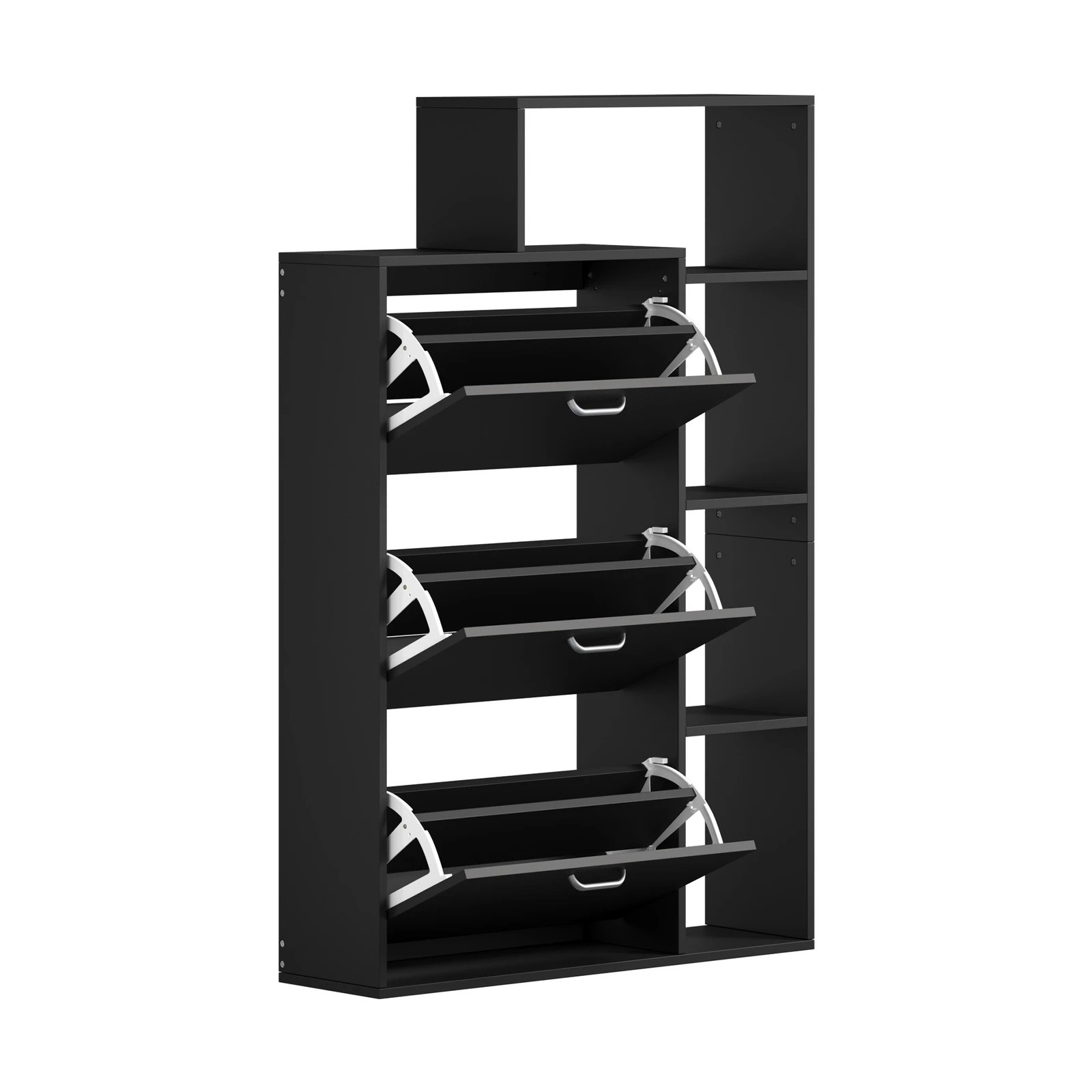 5 Oikiture Shoe Cabinet Storage 3 Doors Shoes Rack Display Wooden Shelves - Black, 5 of 8