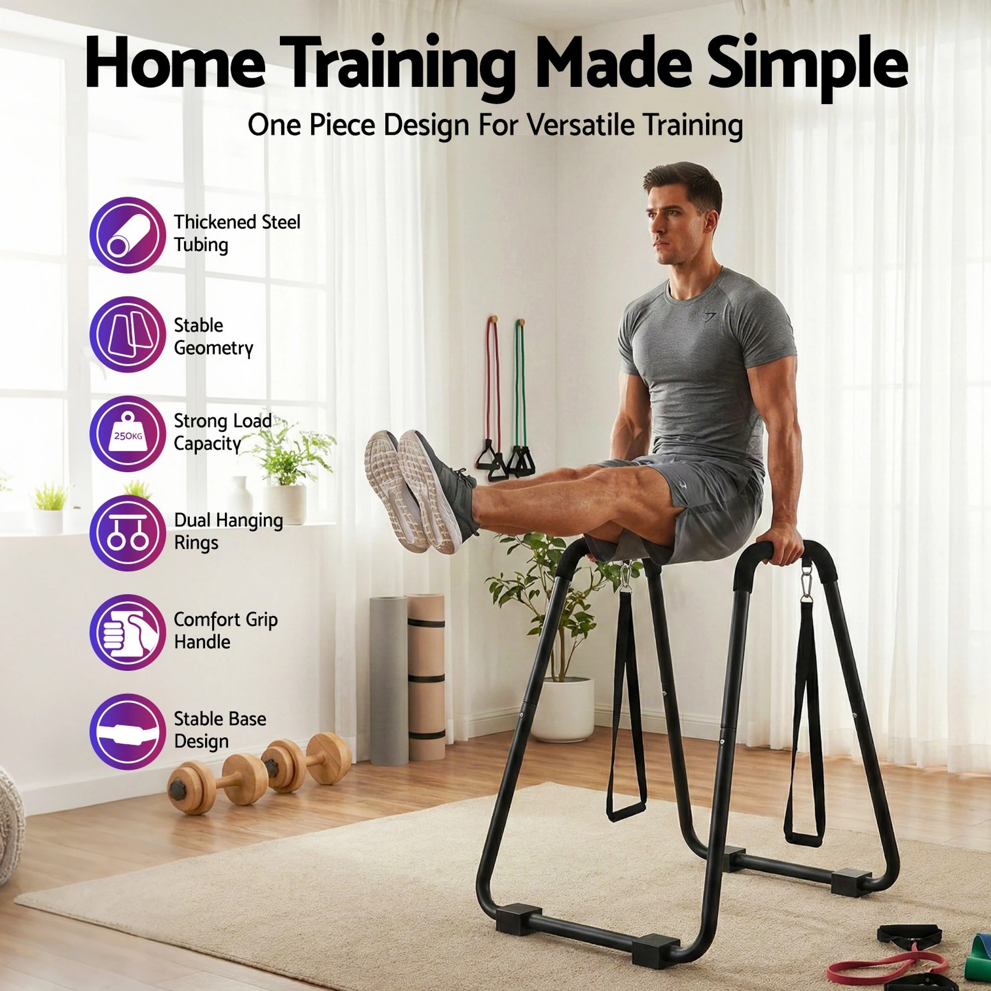 4 Everfit Dip Station Parallel Bars Heavy Duty Home Gym Stand Calisthenics - Black, 4 of 8