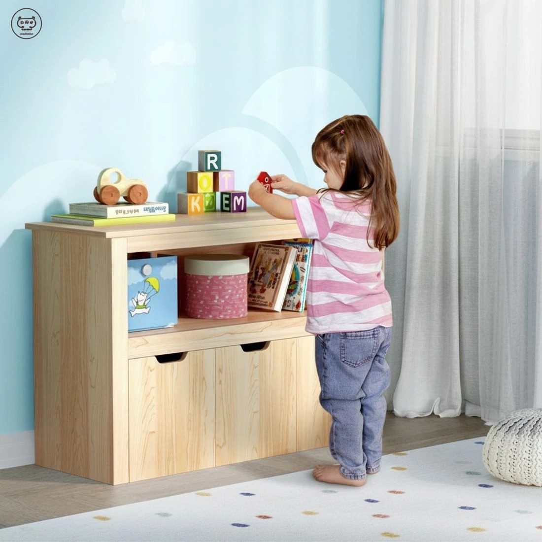 7 Keezi Kids Bookshelf 3 Drawers Storage Children Bookcase Toy Organiser Display en - Natural, 7 of 8