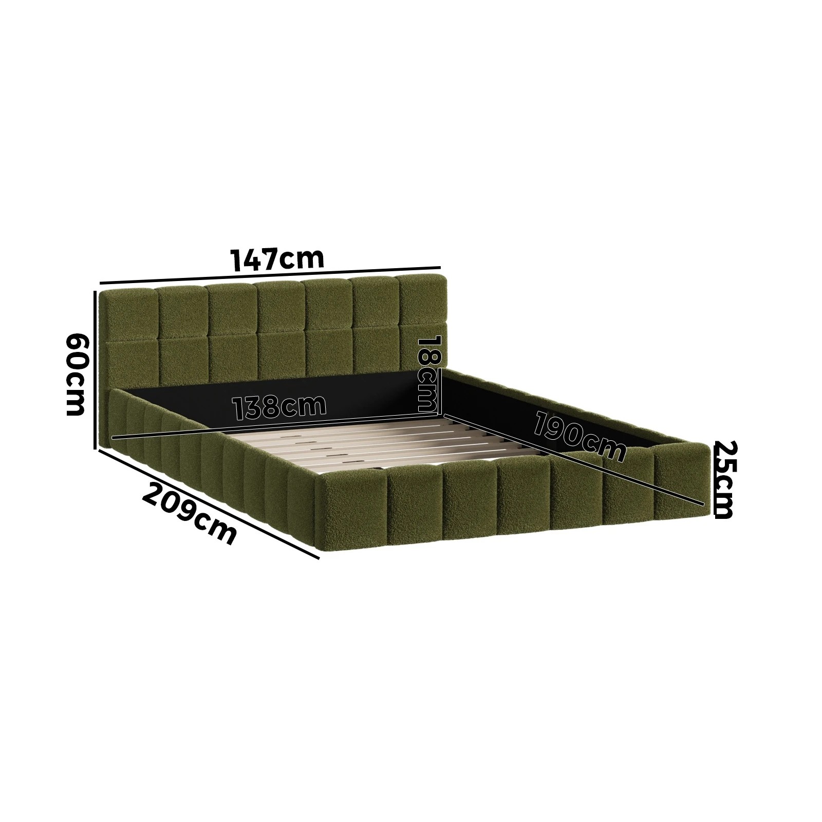 2 Oikiture Bed Frame Double Size Tufted Headboard Green Boucle - Green, 2 of 9