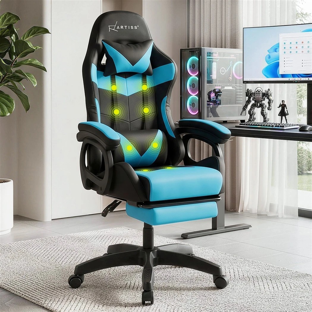 7 Artiss Gaming Office Chair with 8 Point Message Reline Ergonomic- Black, 7 of 7